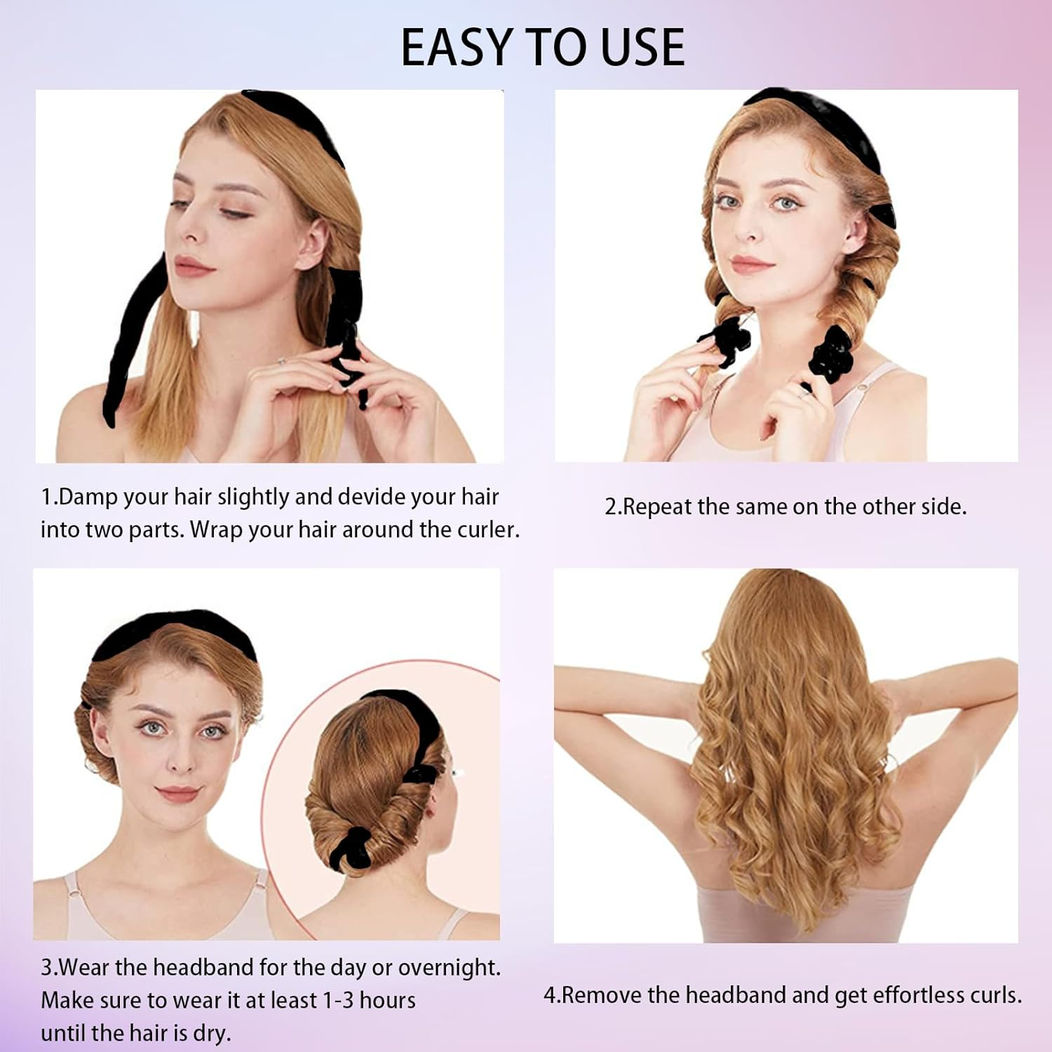 MOODKEY Heatless Curling Rod Headband, 63Inch Black Long Heatless Curls Headband, Soft Hair Curlers to Sleep in (Black) image number 5