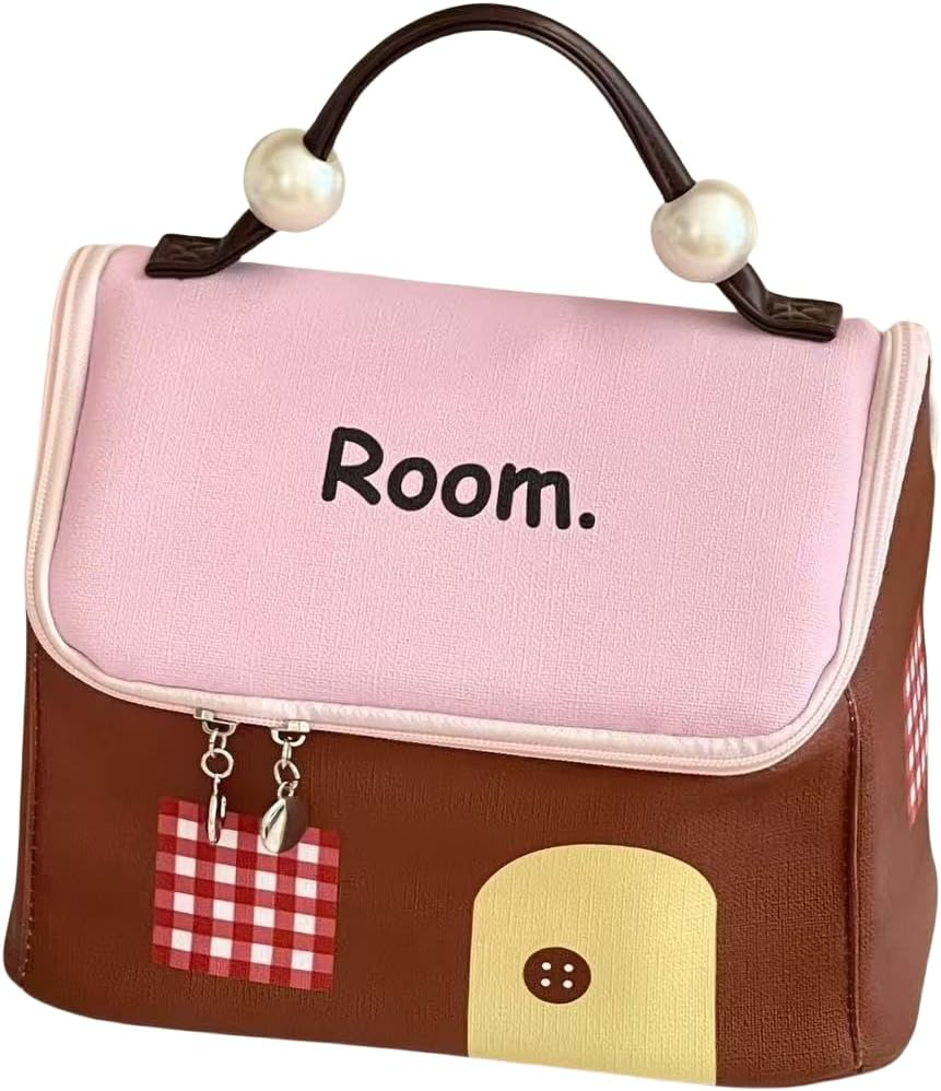 House-Shaped Dopamine Style Cosmetic Bag for Women: Travel Make-Up Bag, Large, Portable Make-Up Bag with Zip, Waterproof Toiletry Bag, Cosmetic Bag, Handbag, Nail Polish and Lipstick Organiser image number 4