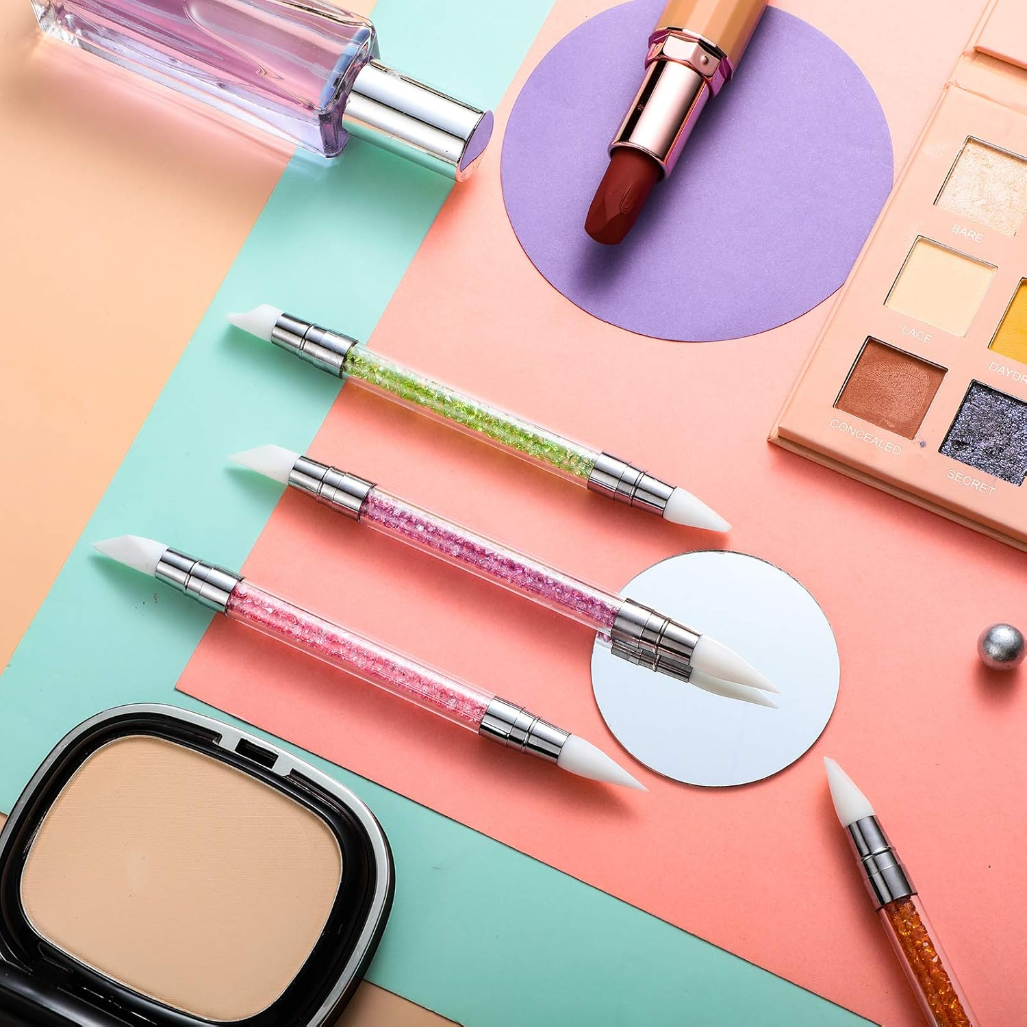 Maitys 10 Pieces Dual Tipped Silicone Nail Tools Nail Sculpture Pen Brushes Rhinestone Nail Polish Acrylic Carving Pen Silicone Head Manicure DIY Brush Dotting Tools Kit for Home Salon image number 6