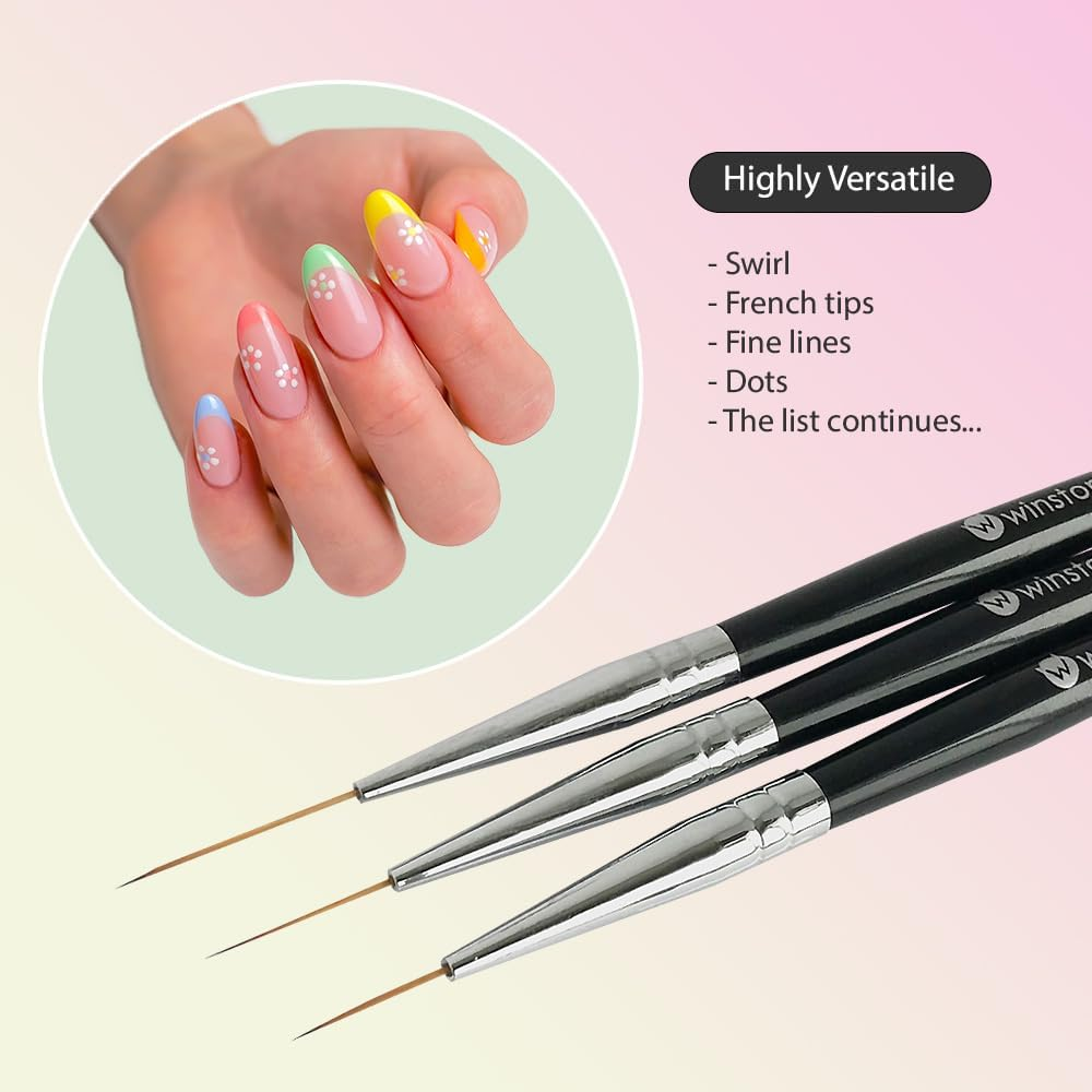 Winstonia Striping Nail Art Brushes for Long Lines, Details, Fine Designs. 3 Pcs Striper Brushes Set - AMAZING TRIO image number 1