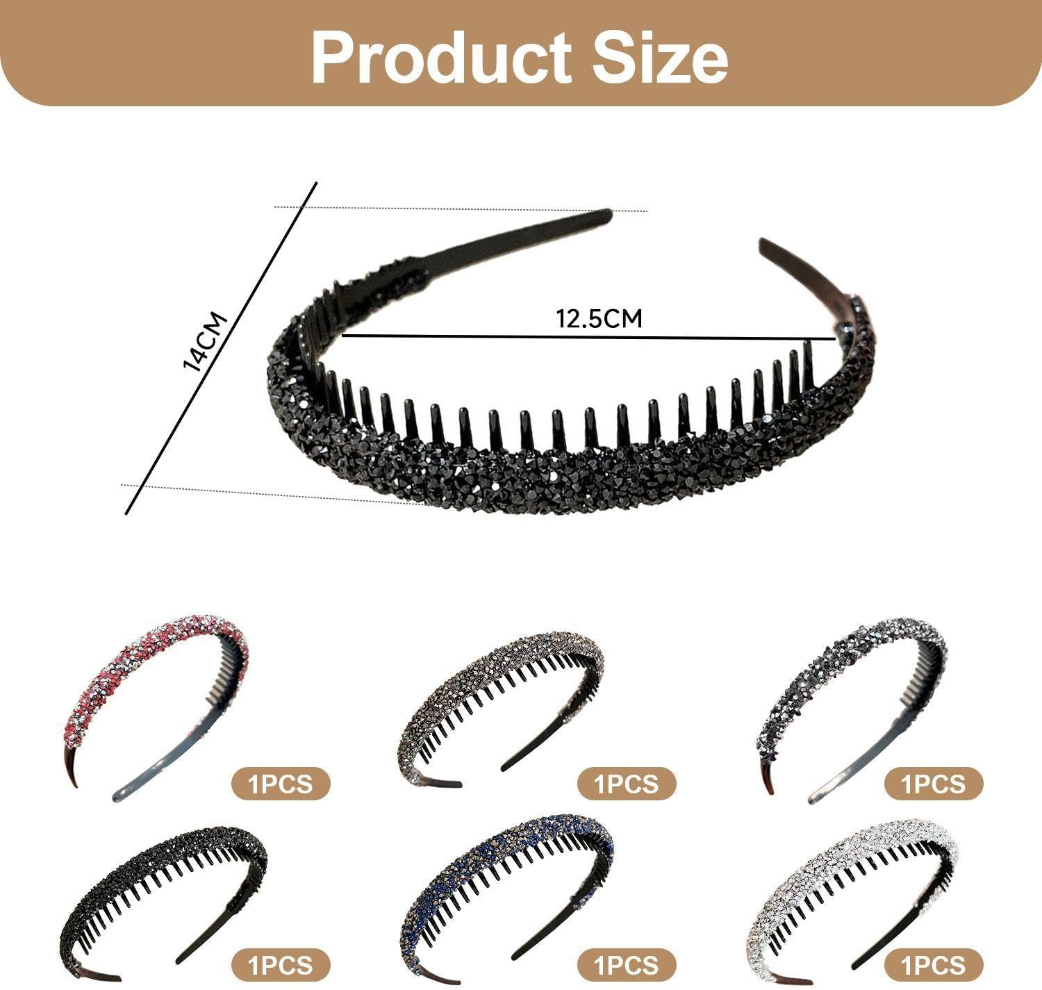 Pack of 6 Thin Rhinestone Headbands, Shiny Headbands, Elee Headbands, Non-Slip Zigzag Headbands, Hair Accessories image number 5