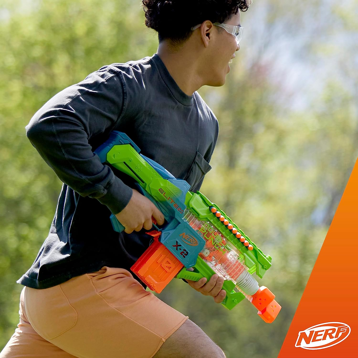 Hasbro Nerf Elite 2.0 Double Punch Motorized Dart Blaster, Rapid Alternating Barrels, 50 Nerf Elite Darts, 2X 10-Dart Clips, Ages 8 & Up