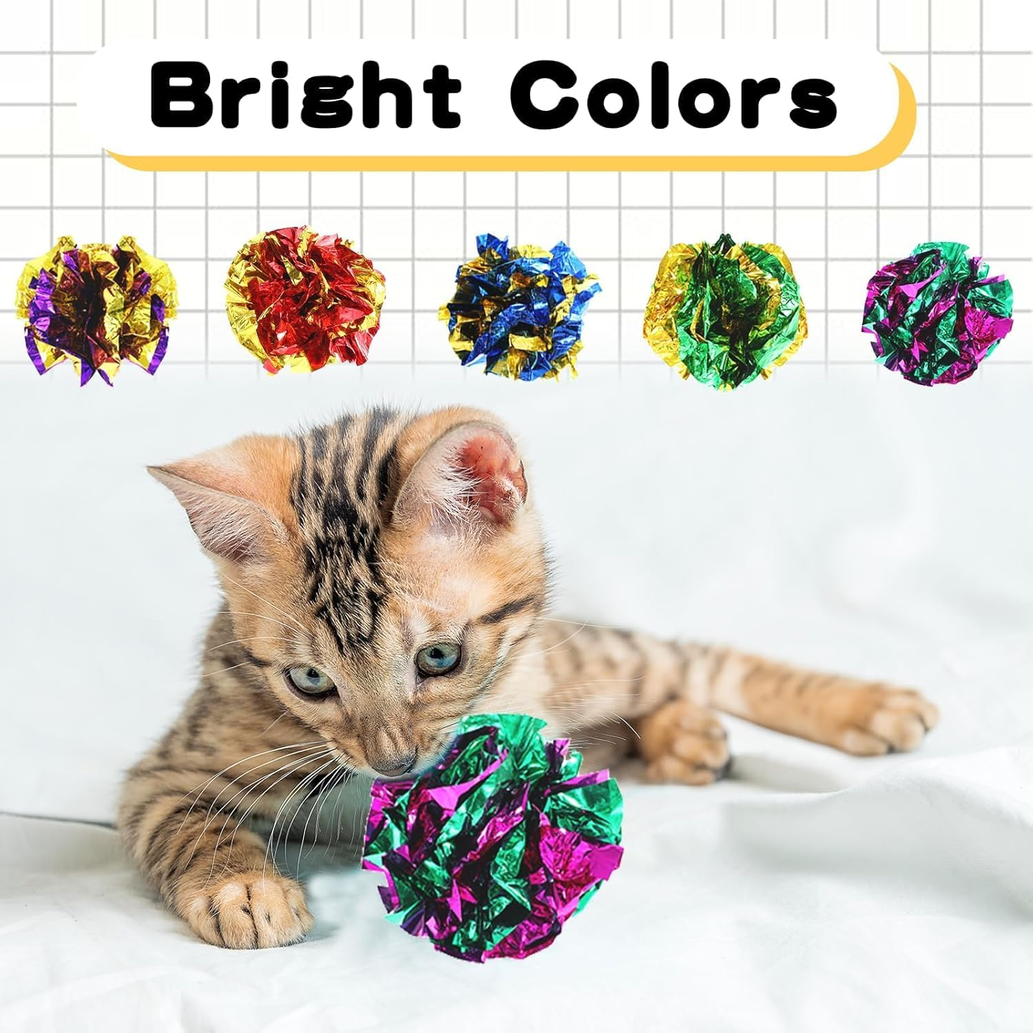 20 Pack Interactive Crinkle Balls Cat Crinkle Toy Ball Bright Colors Cat Ball Toys Colorful Chew and Chase Cats Toys for Indoor Cats Kittens to Keep Fit Active Bright Color Paper Ball (Random Color) image number 3