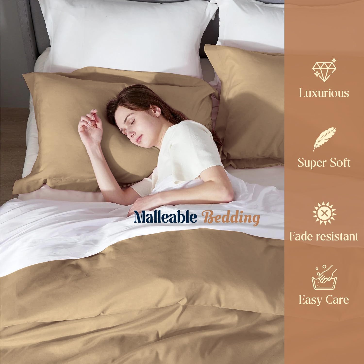 Malleable Bedding Oversized King plus (128X 120) Size Duvet Covers 100% Egyptian Cotton 600 TC Ultra Soft and Breathable 3 Piece Set Taupe Color Quilt Cover with Zipper Closure & Four Corner Ties