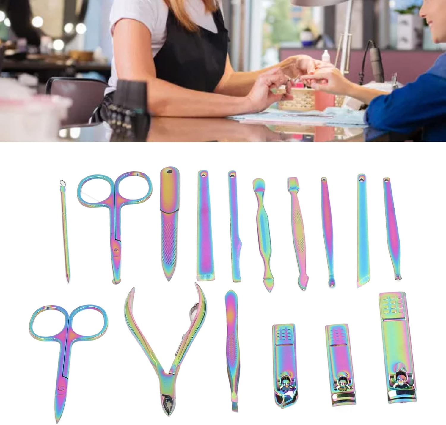 16 Piece Professional Manicure Set, High Sharpness Stainless Steel Tools with Color Coating, Complete Nail Care Kit for Fingernails and Toenails, Comes with Convenient Storage Bo image number 2