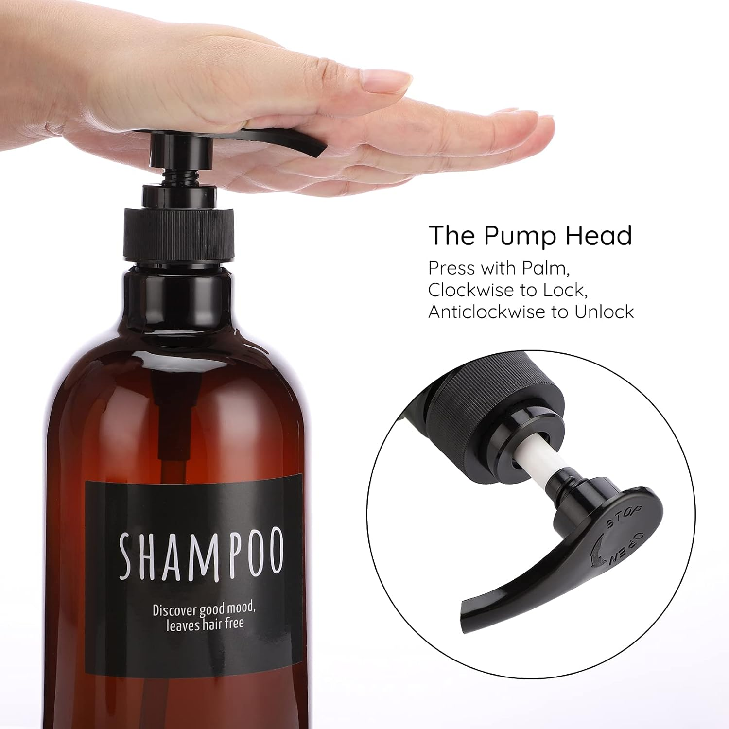 Segbeauty 32Oz Refillable Shampoo Bottles, Empty Shampoo and Conditioner Bottle with Pump, 3Pcs 1 Liter Lotion Dispenser for Body Soap Conditioner, Labeled Brown Plastic Press Dispenser image number 6