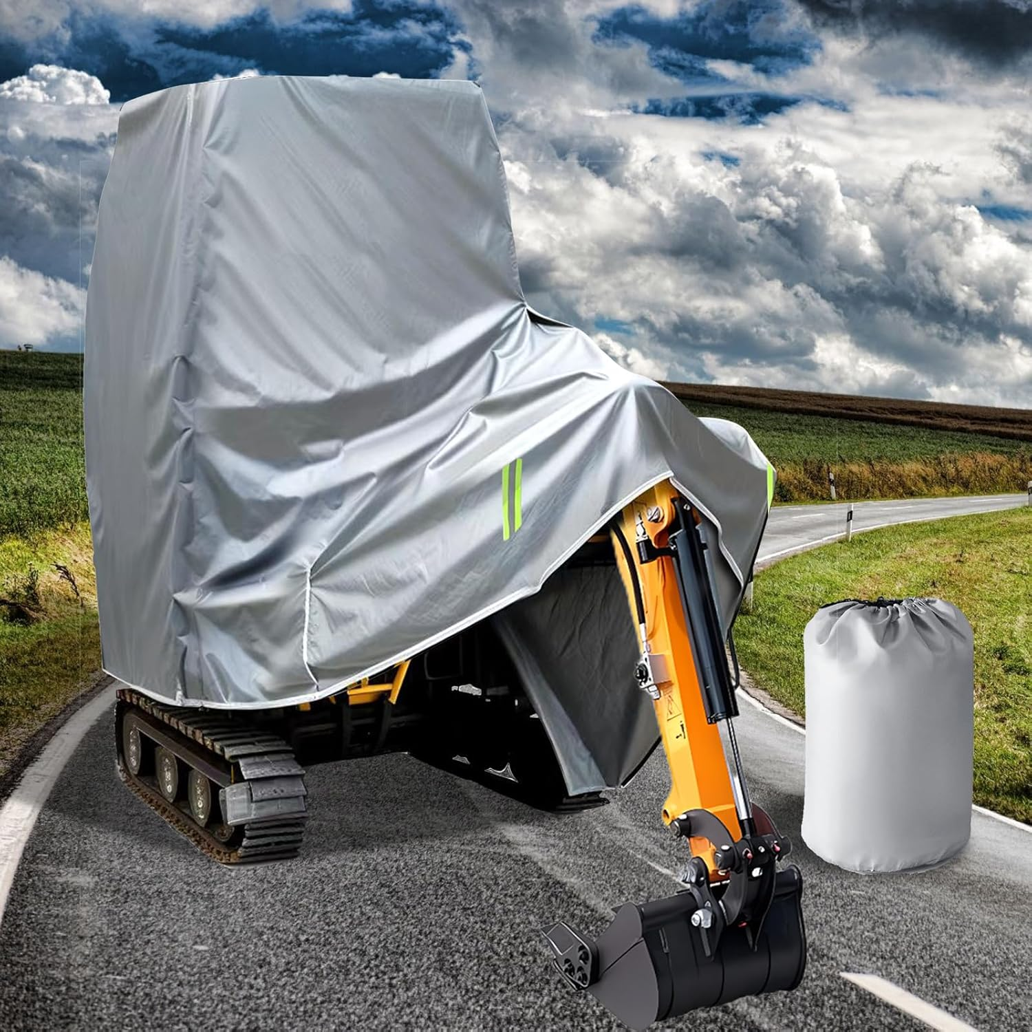 Mini Excavator Cover, Excavator Protective Cover, All-Round Protection, Abrasion-Resistant, Durable, Scratch-Resistant, Waterproof, Uv-Resistant, Tarpaulin for Excavators 800 Kg - 1800 Kg, Grey image number 5