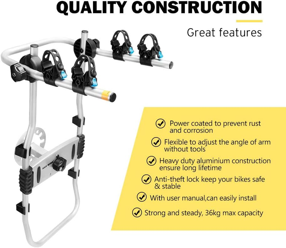 SAN HIMA 2 Bike Rack Spare Tire Rack, Bicycle Carrier Adjustable Support Arm with 2 Tightening Straps, Anti-Theft Design, Load Capacity 34KG Suits Sedan/Hatchback/Minivan/Suv image number 6