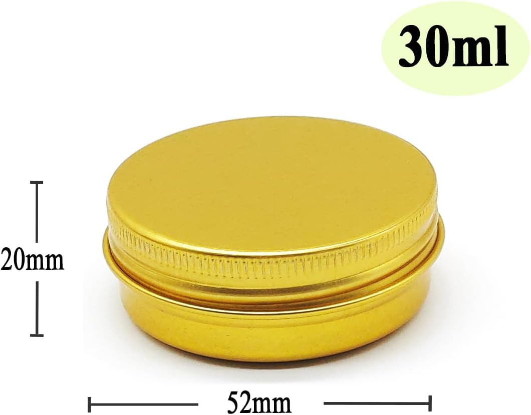 Wopanxye 12Pcs 1Oz 30Ml Aluminum Tin Jar, 30G Refillable Makeup Container, 30 Gram Gold Screw Lid round Can Sample Pot for Cosmetic DIY, Handmade, Lip Balm, Cream, Salve, Toner, Candle, Paint, Scrub