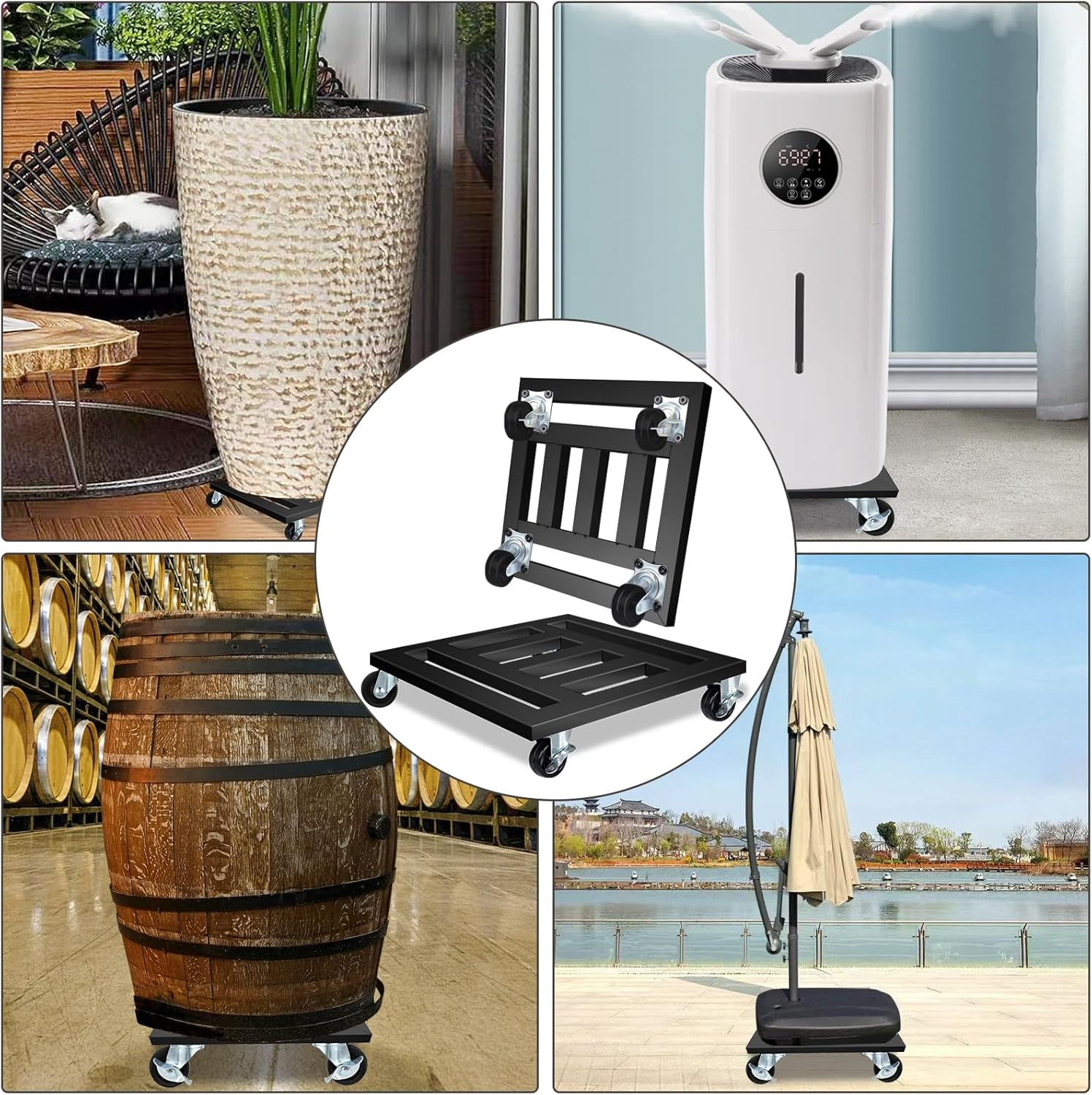 Heavy Duty Plant Caddy with Wheels, Metal Rolling Plant Stand Indoor Outdoor, 12'' Square Plant Dolly with Lockable Caster Wheels Holds up 400 Lbs Planter, 1 Pack, Black image number 6