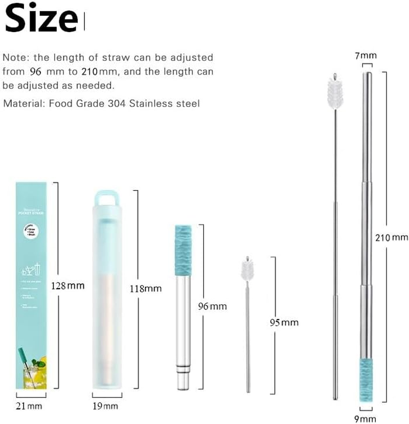 3PCS Reusable Straws Collapsible Stainless Steel Straws with Cleaning Brush & Silicone Tips, Portable Travel Telescopic Drinking Straws with Storage Case. image number 4