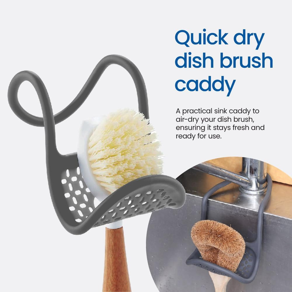 White Magic Adjustable Sink Caddy, Grey &ndash; Flexible Memory Wire Design, Rust-Free Silicone, Holds Sponges & Brushes, Easy to Clean, Compact & Durable for Kitchen Organisation image number 2