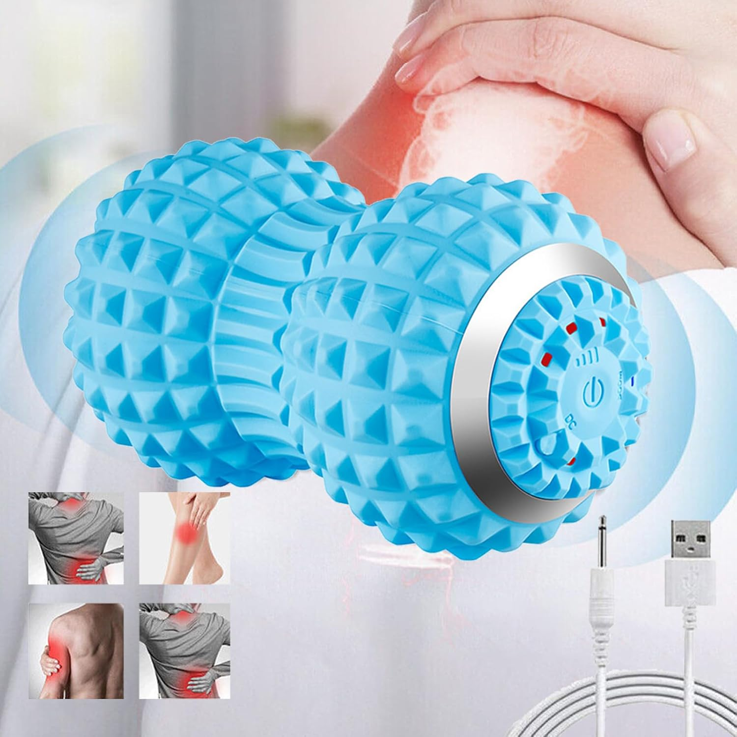 PORIYA Vibrating Roller Massager,Lightweight 4 Vibration Levels,Electric Massage Ball for Pain Relief,Back& Foot&Muscle Massager Portable and Rechargeable,Adjustable Intensity (Black)