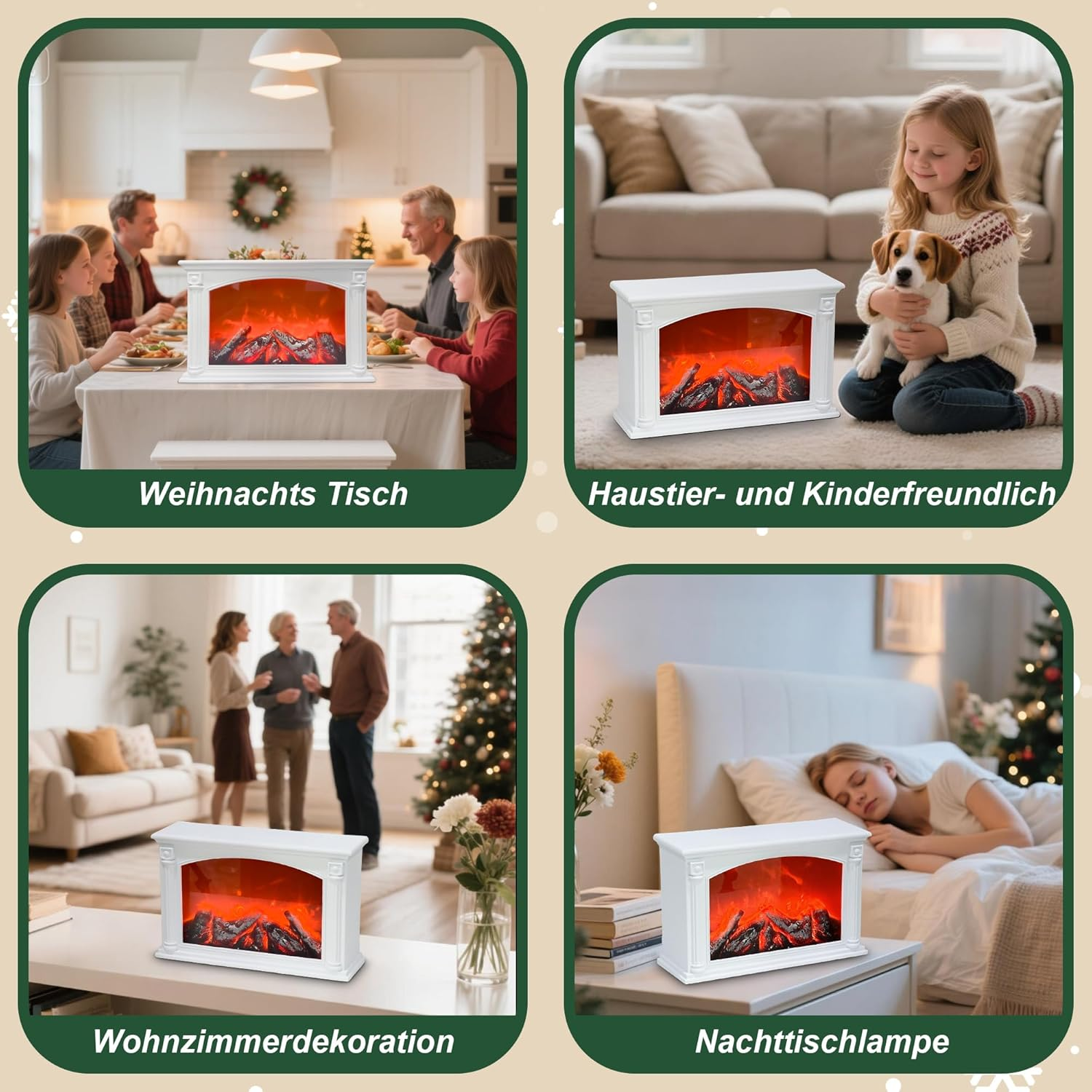 LED Fireplace, Fireplace Lamp with Button Switch, Electric Fireplaces with Flame Effect, USB and Battery Operated Fireplace Simulation Table Fireplace Ornament Home (White) image number 1