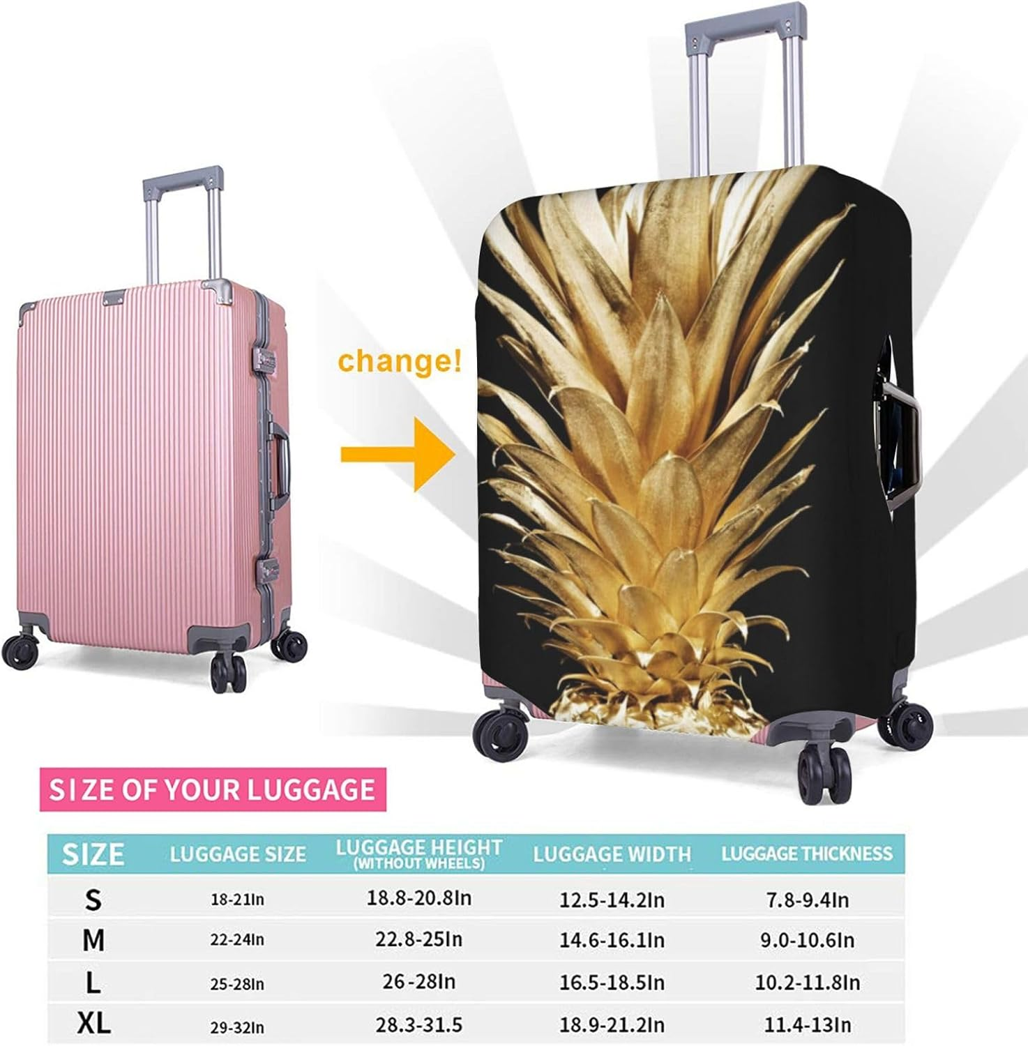 Obabo Butterfly Purple Travel Luggage Cover,Washable Suitcase Cover Protector Anti-Scratch Suitcase Cover Fits 18-32 In, Gold Pineapple, M image number 1