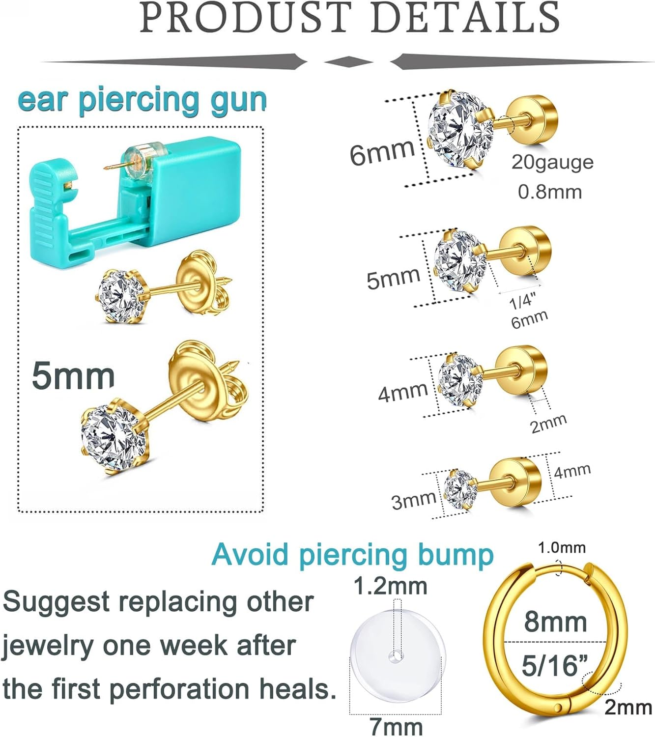 QWALIT Ear Piercing Gun Kit - Gold Self Piercing Earrings Kit with Studs image number 3