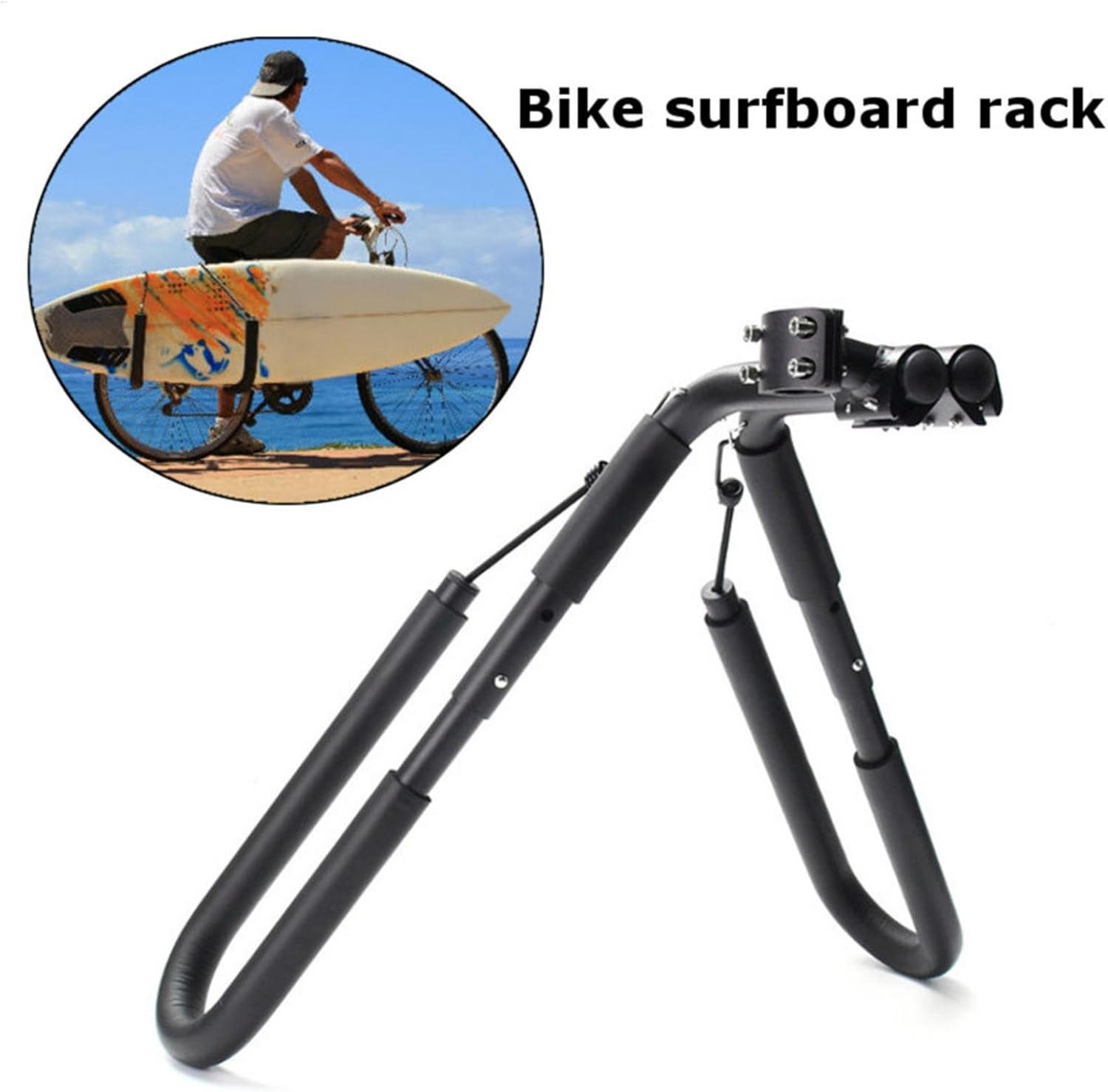 Surfboard Bike Racks - Adjustable Bicycles Surfboards Carrier, Surfboard Rack for Bike, Surfing Accessories Surfboard Holder for Beach, Cruisers, Road Bikes and Mountain Bikes, Black image number 1