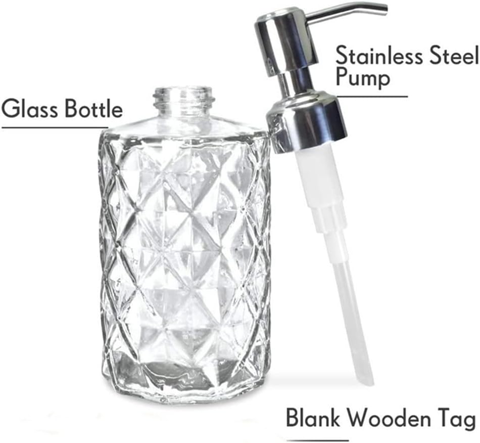 Elqater 1 PCS Diamond Embossed Glass Soap Dispenser as Shown 17.7X7.6Cm Bathroom Soap Dispenser