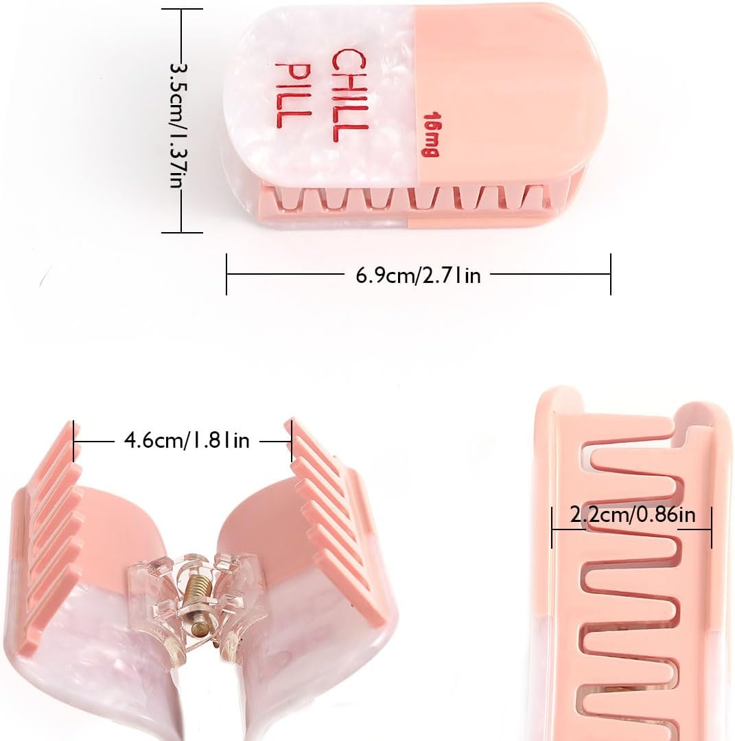 PERSONFUN Chill Pill Hair Claw Clip | 15Mg Pink Capsule Acetate Hair Clip | Fun Relaxation Theme Hair Accessory | Cute Novelty Gift for Women, Pharmacists, Students image number 2