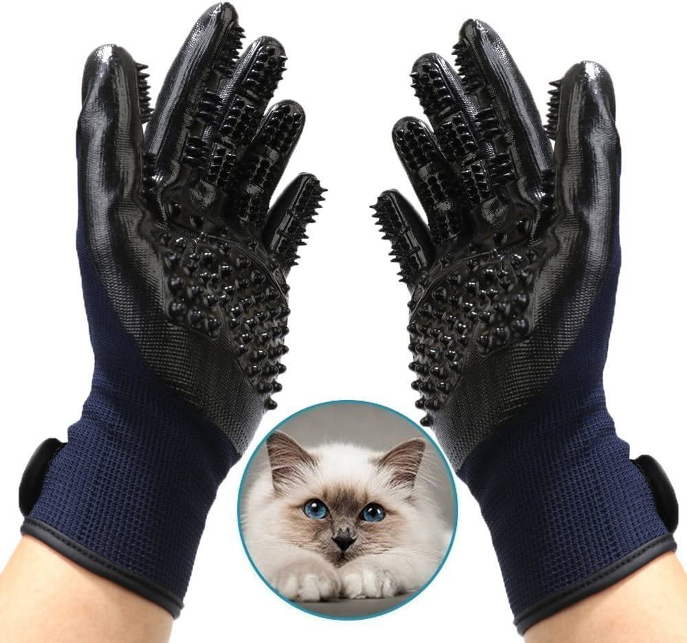 Bestbuy Pet Grooming Gloves - Improved Five Finger Design Rubber Glove Gentle De-Shedding Brushes for Cats, Dogs & Horses (Blue) image number 5