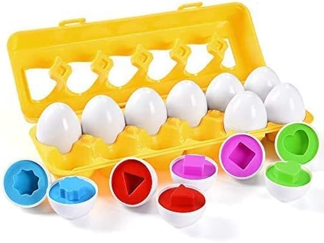 Matching Eggs 12 Pcs Set Color & Shape Recoginition Sorter Puzzle for Easter Travel Game Early Learning Educational Fine Motor Skill Toy image number 1