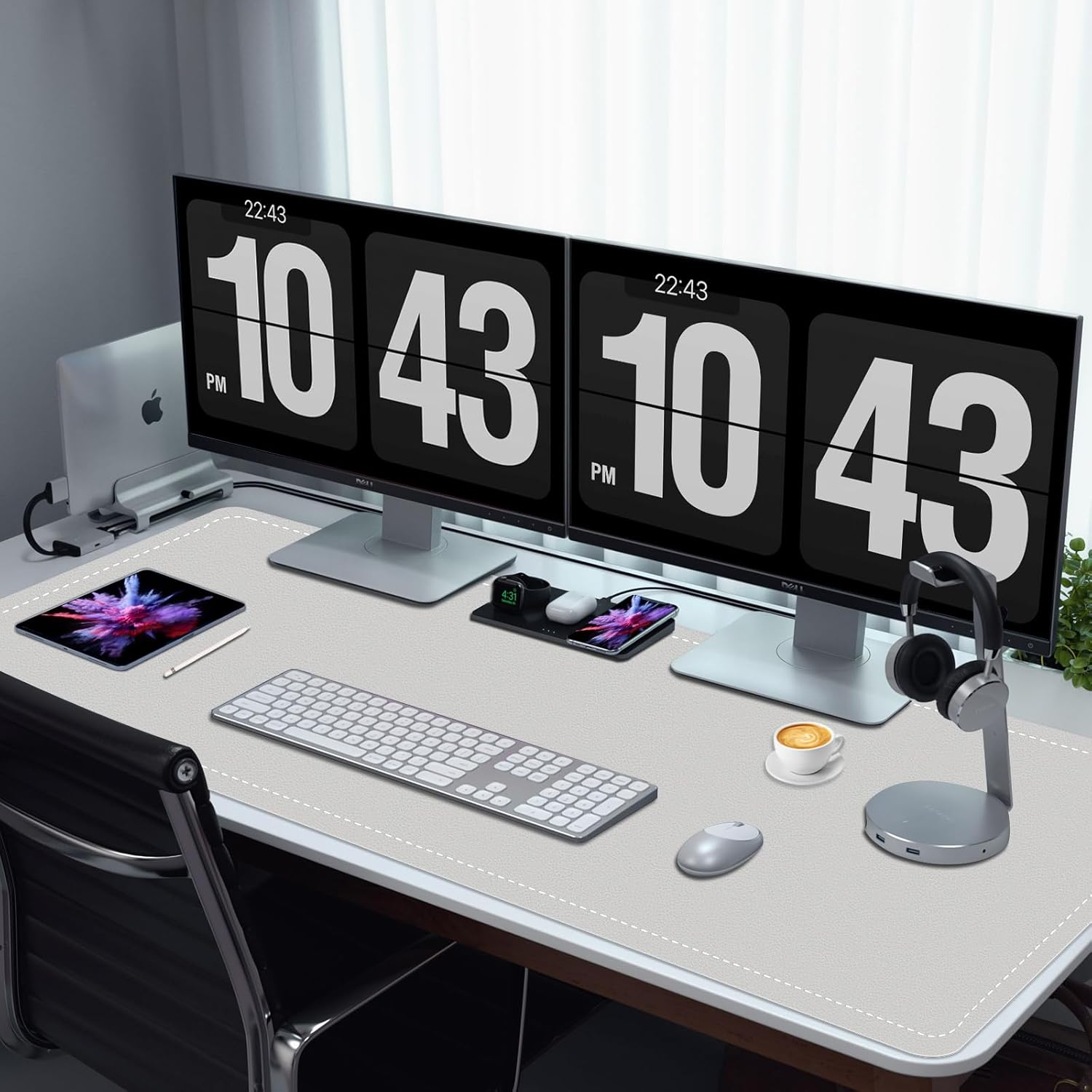 PU Leather Desk Pad Protector, Non-Slip Large Mouse Pad, Waterproof Computer Mat, Office Desk Pad for Keyboard Mouse, Writing Mat (Gray) - 35.4" X 17" image number 3