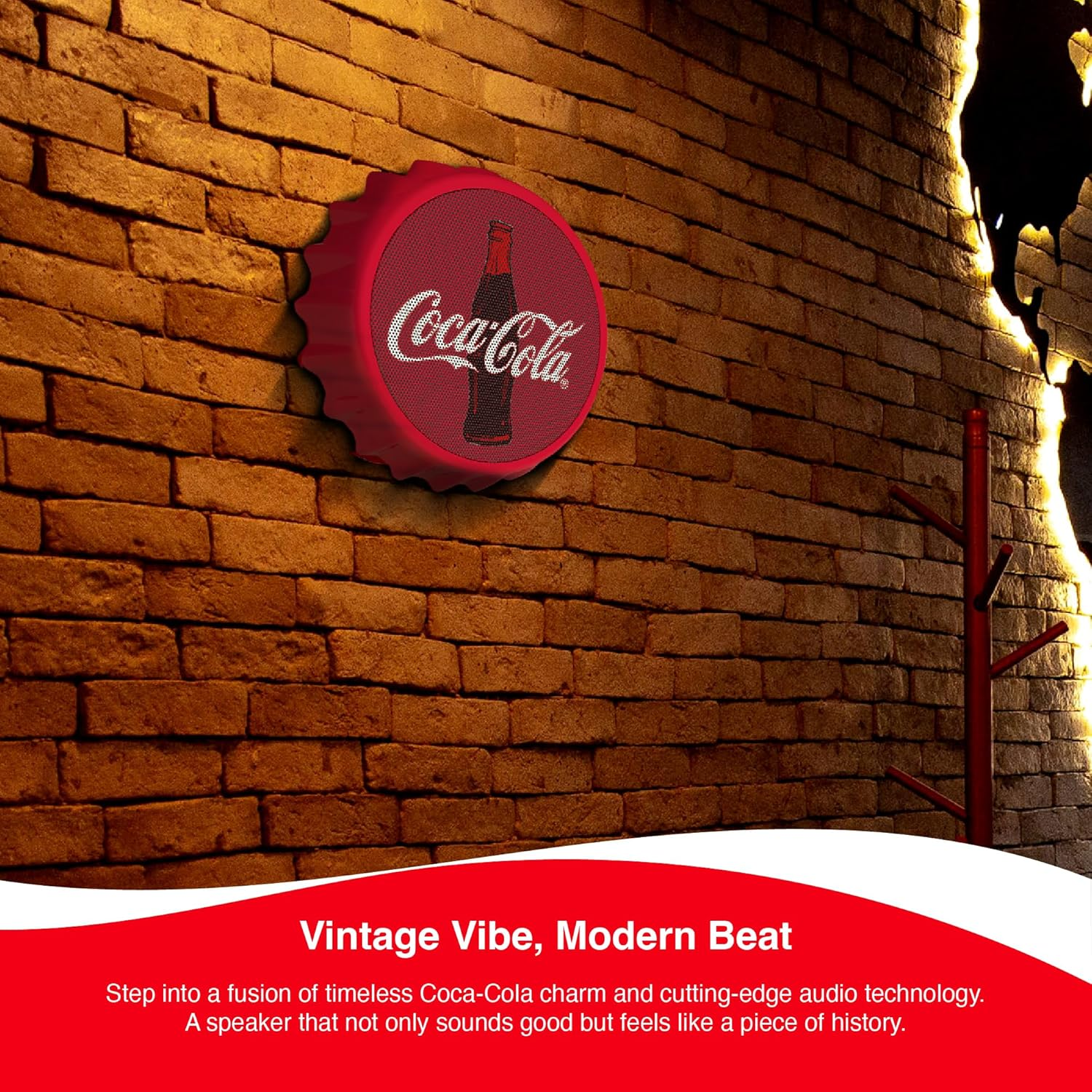 Coca-Cola Bottle Cap Shaped Bluetooth Speaker with Kickstand, Color Changing Light, FM Radio, 6H Playtime, Micro SD Card, Aux Port for Home/Outdoors/Beach/Bar | Portable Bluetooth Speakers image number 3