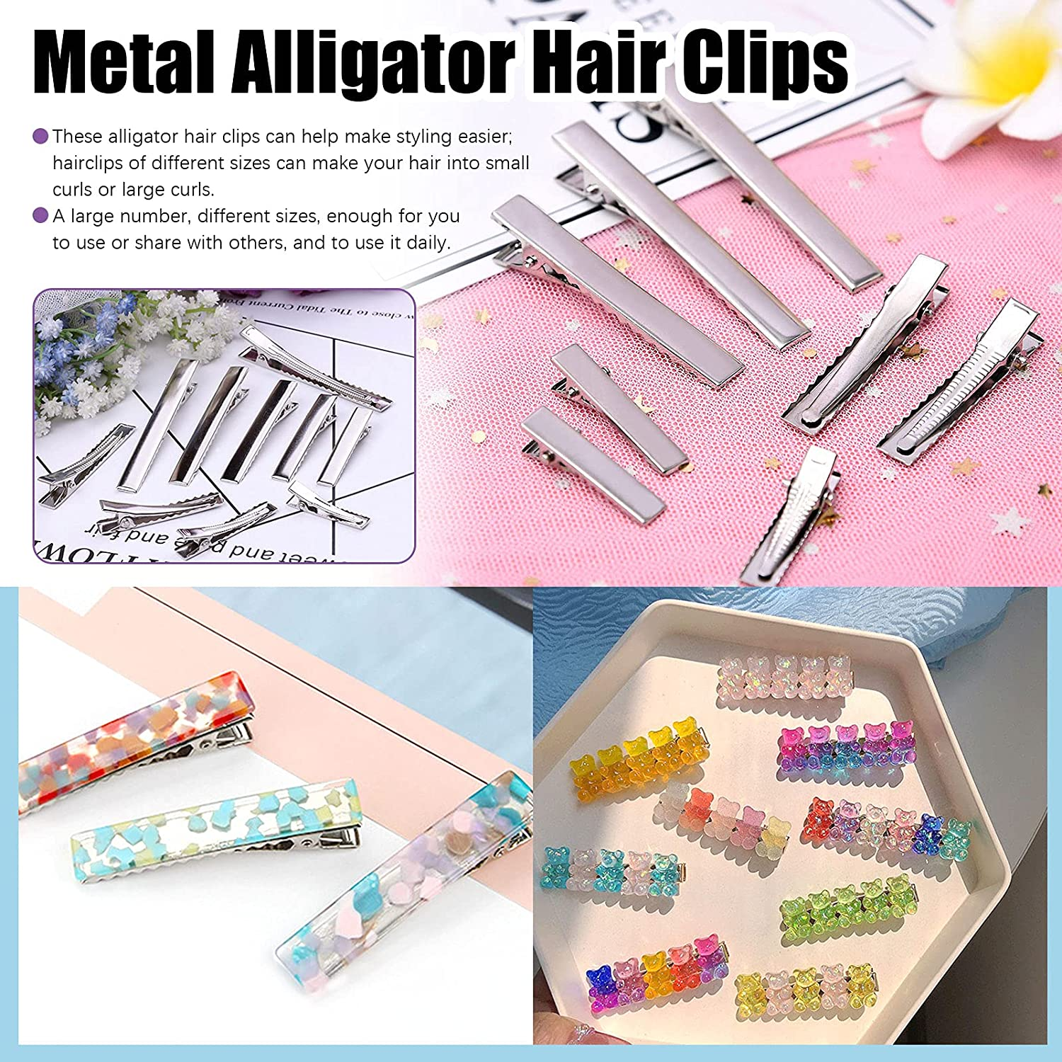 Swpeet 200Pcs 2.6Inch - 6.5Cm Alligator Hair Clips Kit, Perfect for Metal Duck Bill Hair Clips Flat Top Single Prong Hairpins for Hair Styling DIY Accessories image number 2