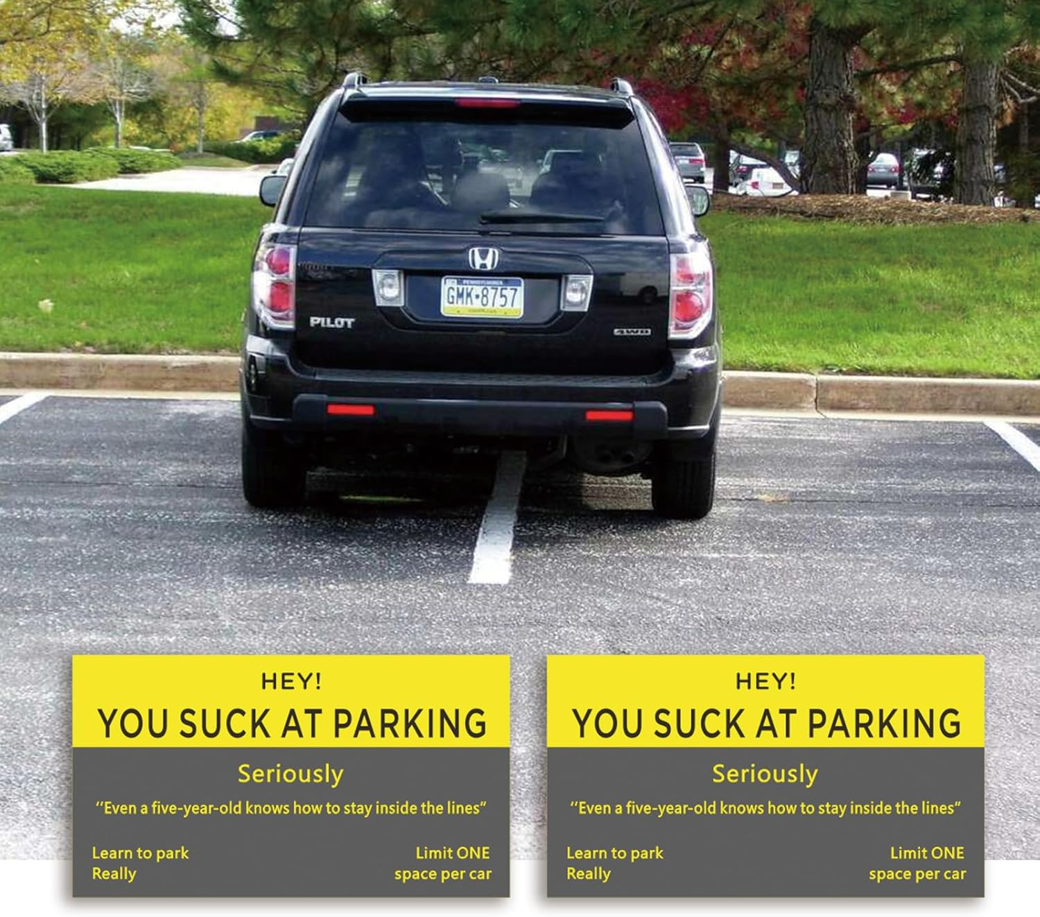 Bad Parking Cards - 100Pcs You Suck at Parking Cards -Funny Parking Violation Tickets Learn to Park Polite Reminder Business Cards(3.5 X 2 Inches) - Yellow,Black image number 5