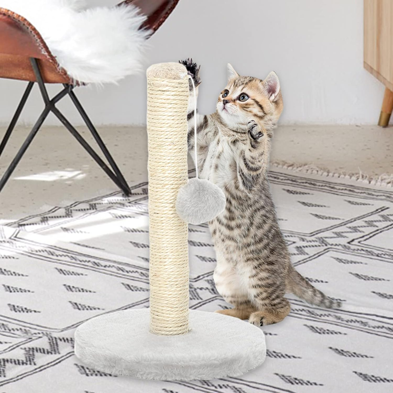 P Prettyia 30Cm Stable Cat Post for Scratching, Cat Scratcher, round Base Kitten Pets Scratch Poles, Beige image number 4