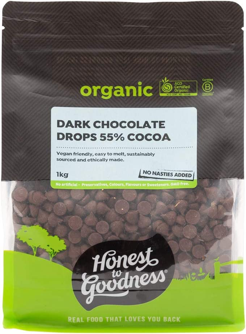 Honest to Goodness, Organic Dark Chocolate Drops 55% Cocoa, 1 Kg - a Luxurious Dark Chocolate Flavor, with a Smooth and Velvety Texture That'S Dairy-Free and Vegan-Friendly. image number 2