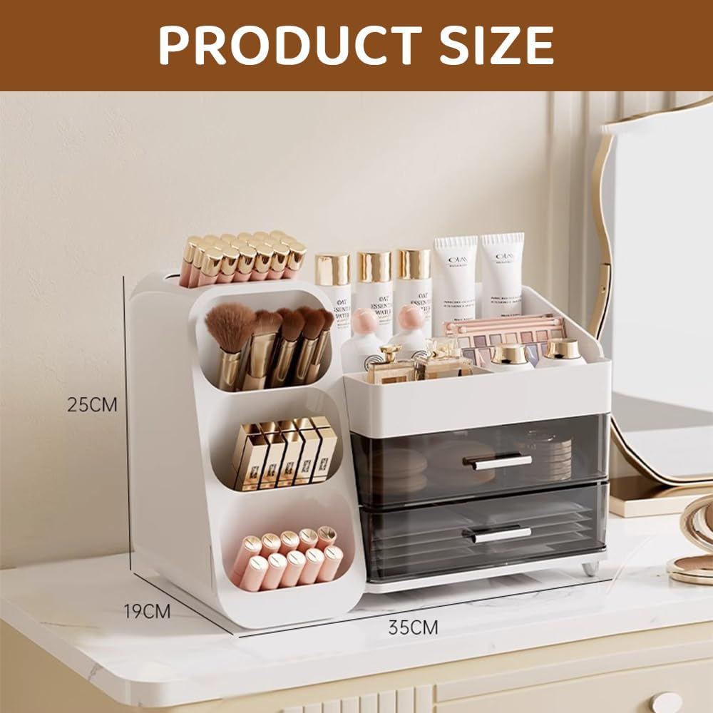 Makeup Organizer with Drawers &ndash; Large Cosmetic Storage Box with Brush Holder, Skincare Organizer for Vanity, Bathroom, or Dresser image number 5