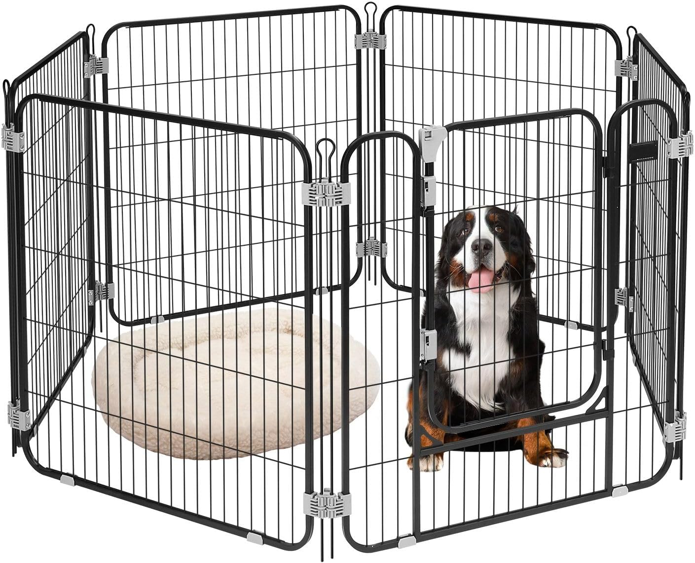 Pet Scene 32" Large Dog Kennel Cage 6 Panels, Pet Playpen DIY Pet Fence Puppy Pen Rabbit Playpen Crate Ferret Guinea Pig Bunny Barrier Gate Outdoor Indoor image number 4