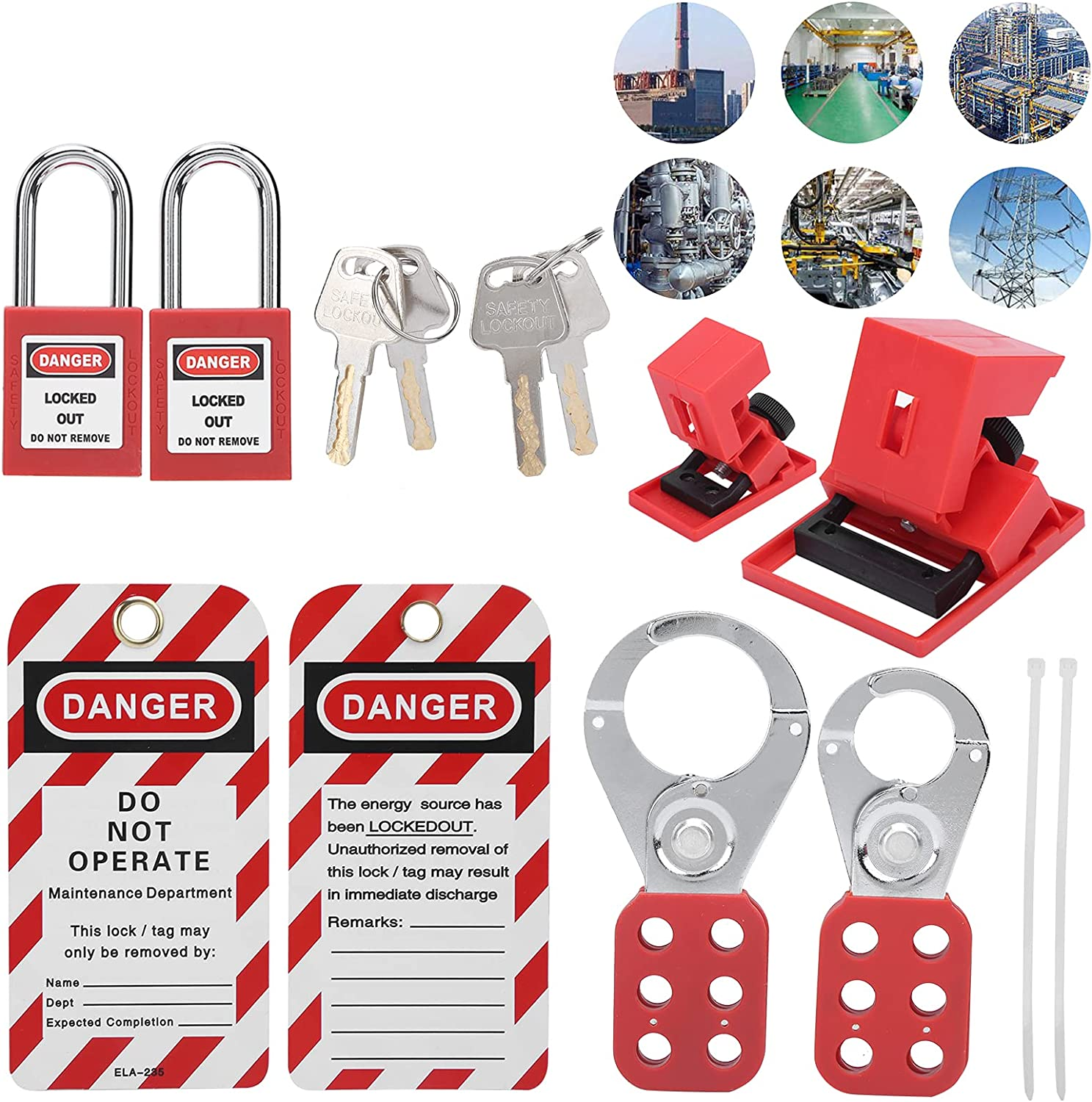 Lockout Tagout Kit, Multifunctional Clamp on Circuit Breaker Locks with Security Padlocks, Warning Tags, Portable Bag, for Electrical Safety image number 1