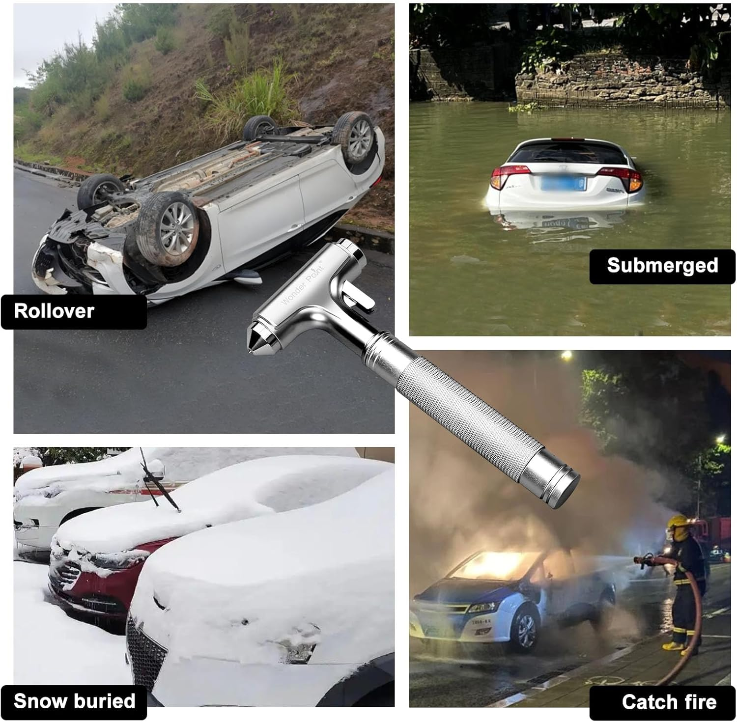 Car Safety Hammer - Emergecy Car Escape Tool, Metal Window Hammer, Glass Breaker with Seat Belt Cutter, Hard Aluminium Alloy Head Design image number 5