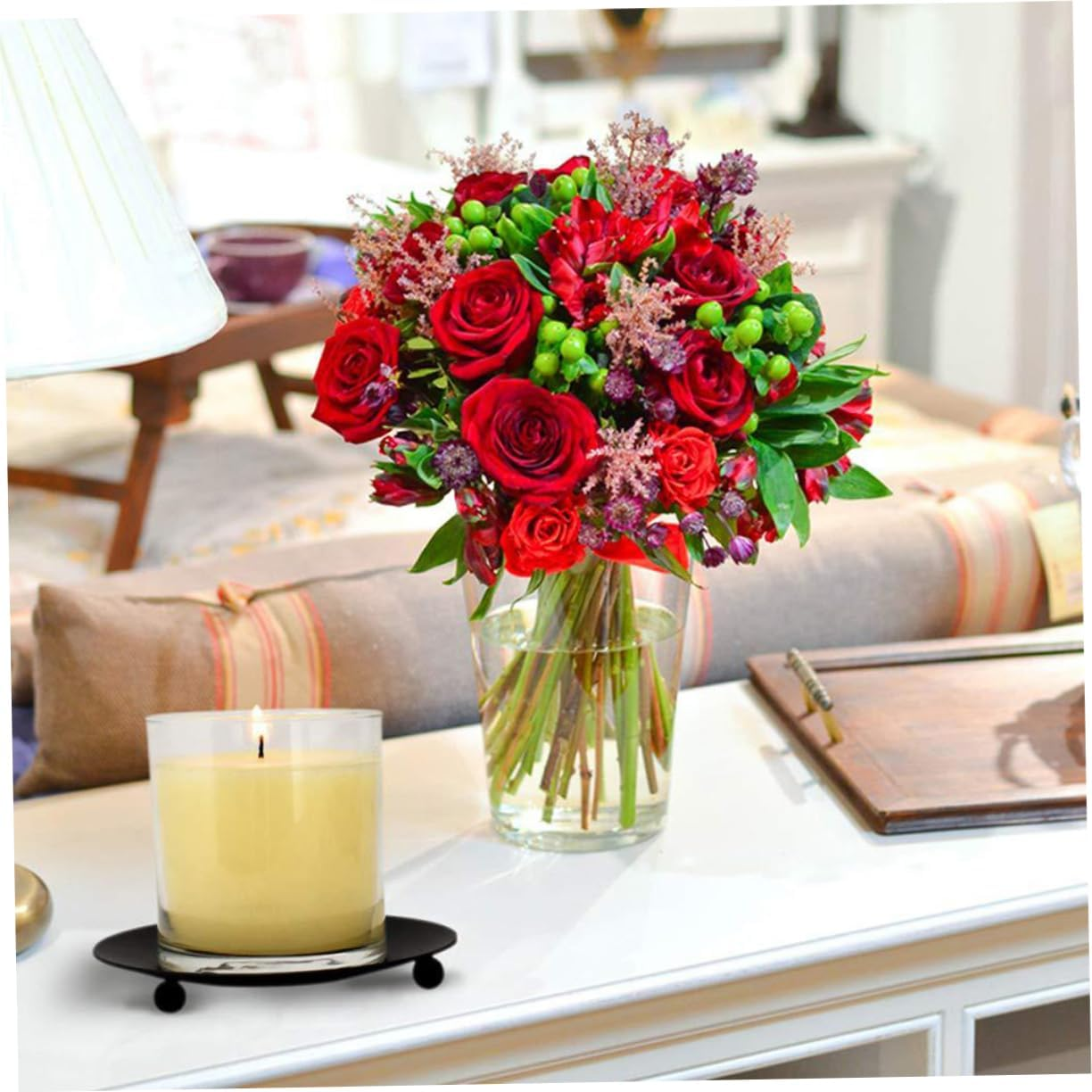 CORHAD 4Pcs Iron Plate Candle Holder Pillar Candle Plate for Home Decor Office Table Living image number 1