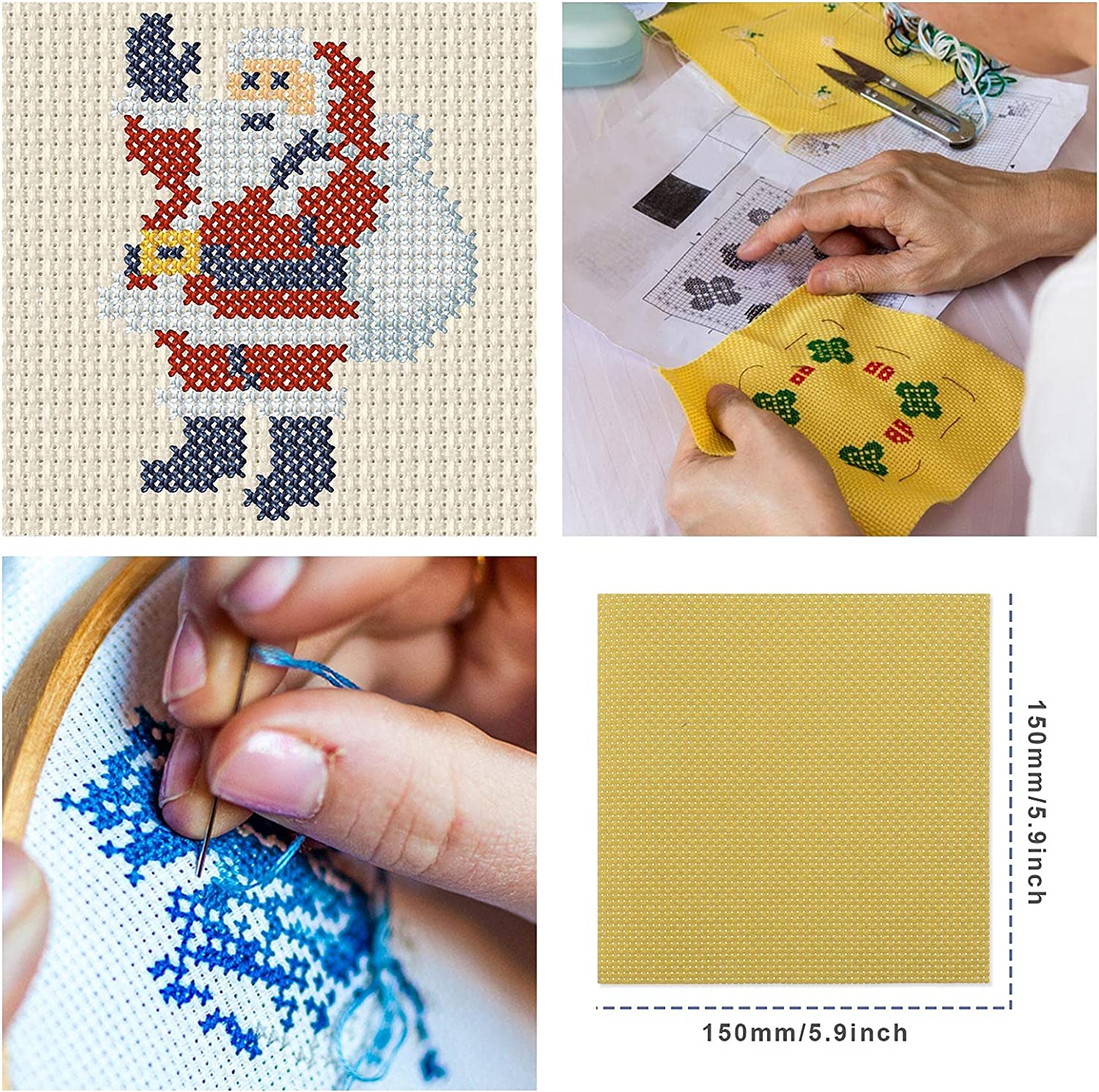 VGOL 20Pcs 11CT Cross Stitch Fabric DIY Cross Stitch Cloth for DIY Art Craft Handwork 10 Colors 100% Cotton 15X15Cm/5.9X5.9 Inches Square Multicolor Handmade Accessories