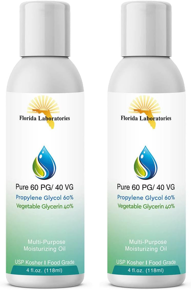 2 -Bottles 4 Oz 60/40 PG-VG Propylene Glycol & Vegetable Glycerine Kosher 99.9% Pure Food Grade