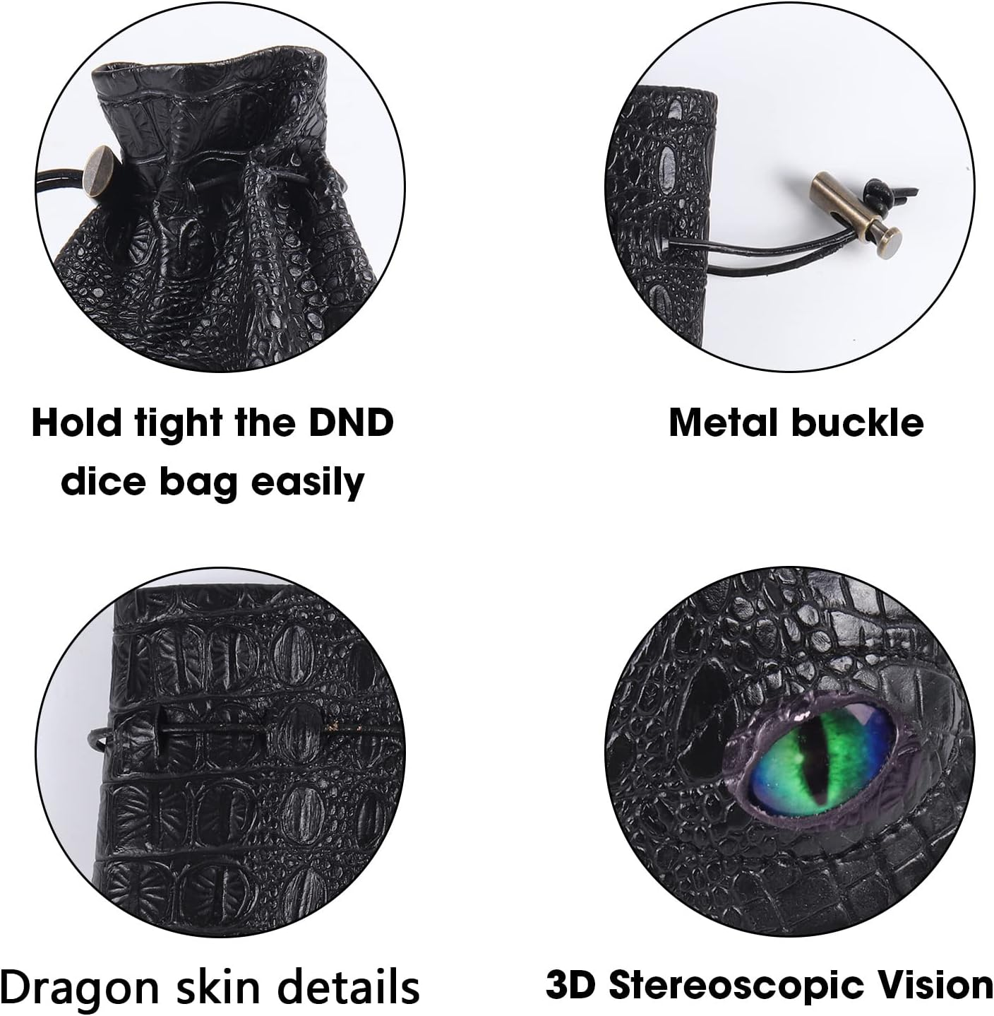 Large DND Dice Bag, Black DND Dice Bag Can Hold 6 DND Dice Sets, Fire Dragon Leather Coin Bag, Glows Green Light in Eyes, Suitable for DND Board Games, Fantasy RPG Game Accessories, Dice Not Included image number 1