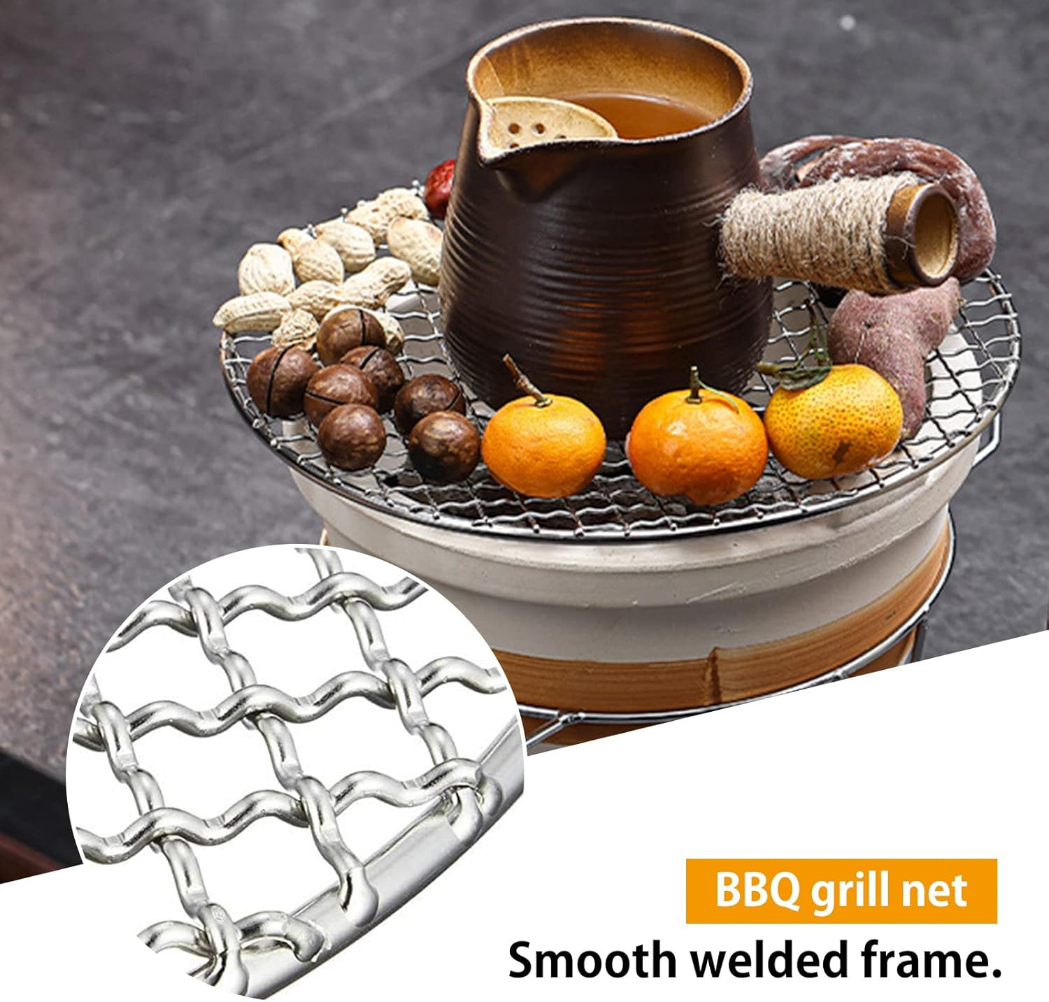 UOIENRT Multi-Purpose round BBQ Grill Net, Stainless Steel Barbecue round Grill Grate Camping Cookware Outdoor Campfire Grill Grid for Beaf Chicken Vegetables (20Cm)