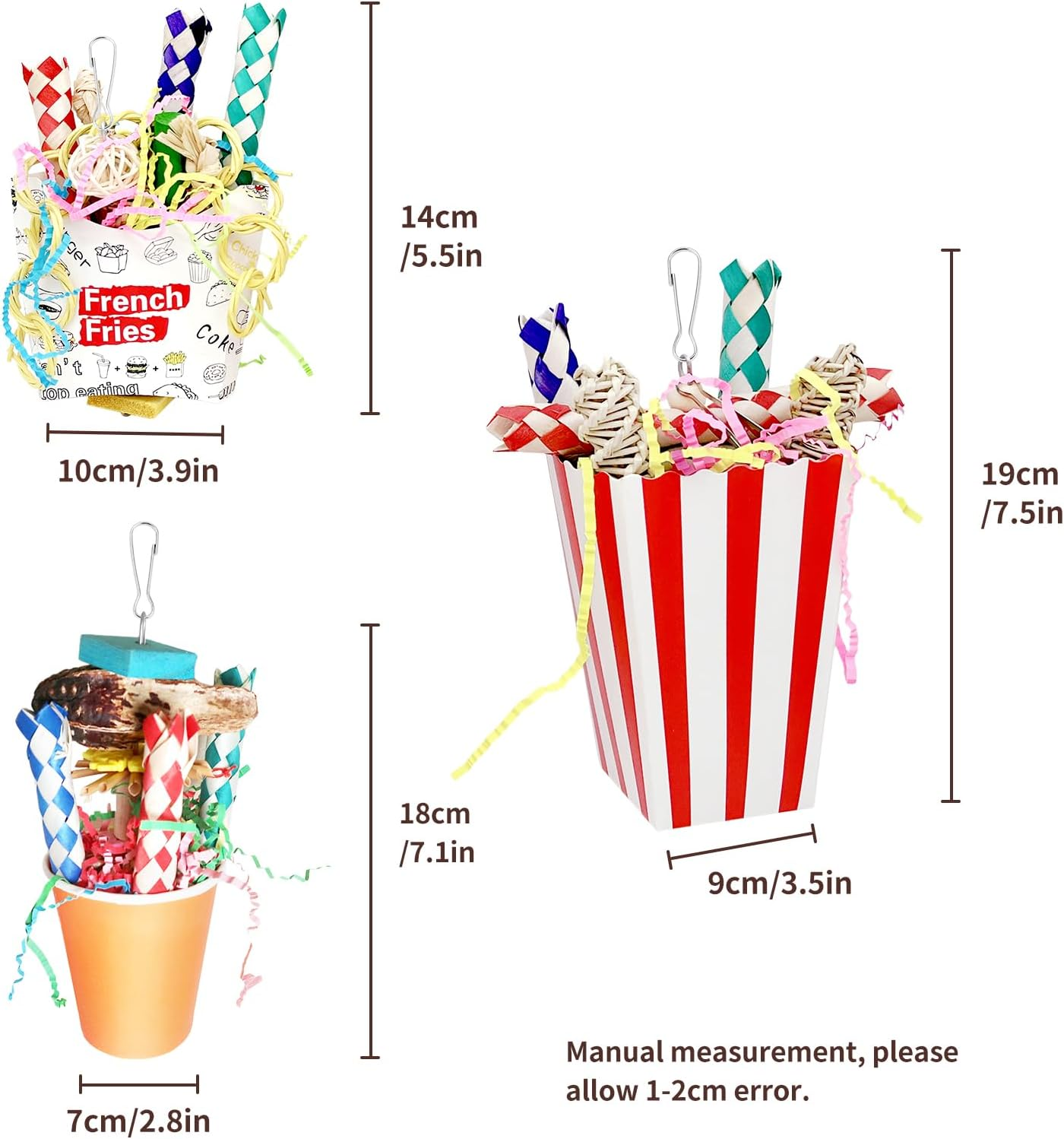 3PCS Bird Shredding and Chewing Toys, Parrot Cage Foraging Hanging Toy, Cage Accessories for Parakeets Finches Lovebirds Cockatiels image number 1