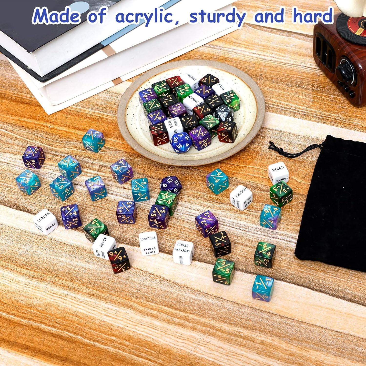 Fwqofvk 53 Pcs Counter Dice with Storage Bag, Acrylic Counter Dice Set Compatible with MTG, CCG, Card Gaming Accessory image number 4