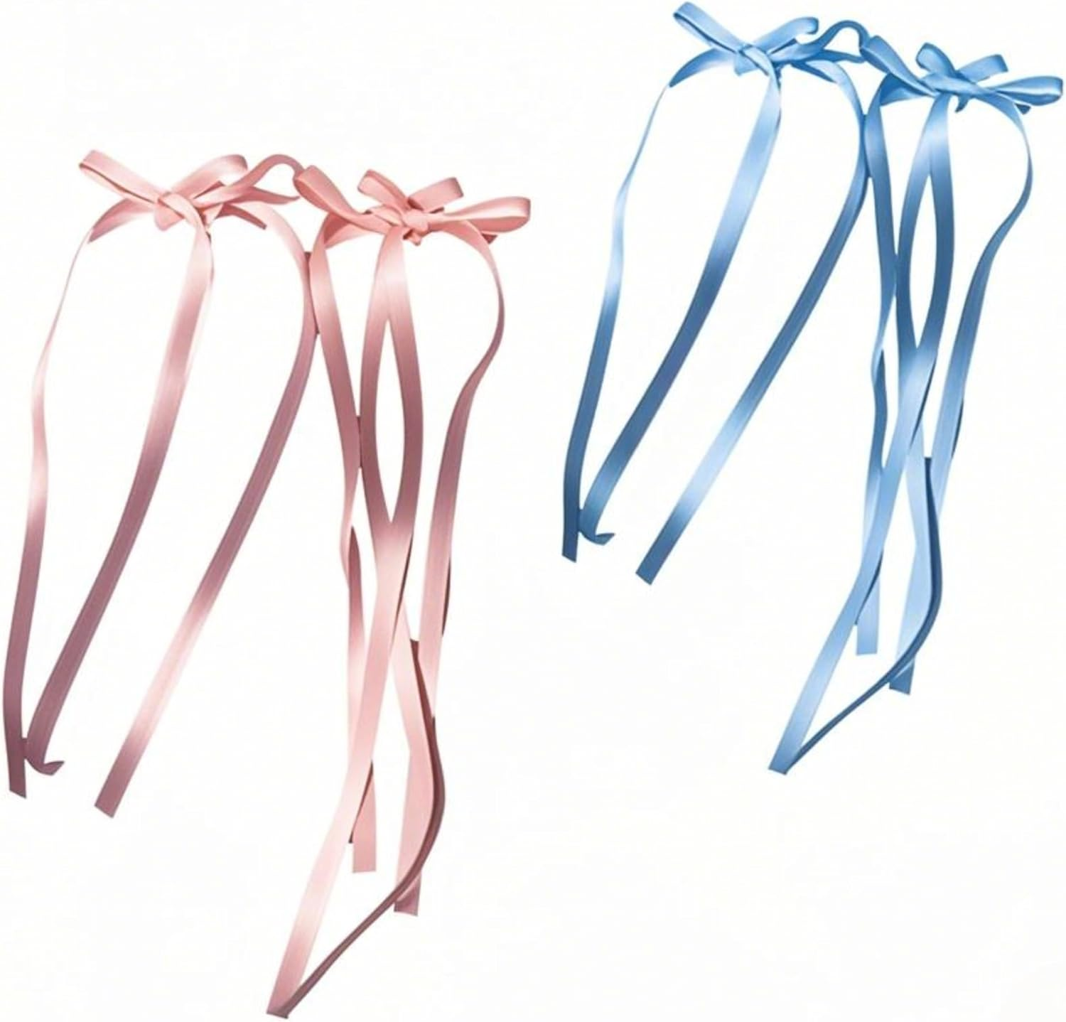 Elegant Hair Bow Clips for Women & Girls &ndash; 4Pcs Chic Satin Ribbon Bowknot Hair Accessories - Ponytail & Half-Up Styles &ndash; Stylish & Timeless Hair Bows for Any Occasion(Pink & Blue) image number 4