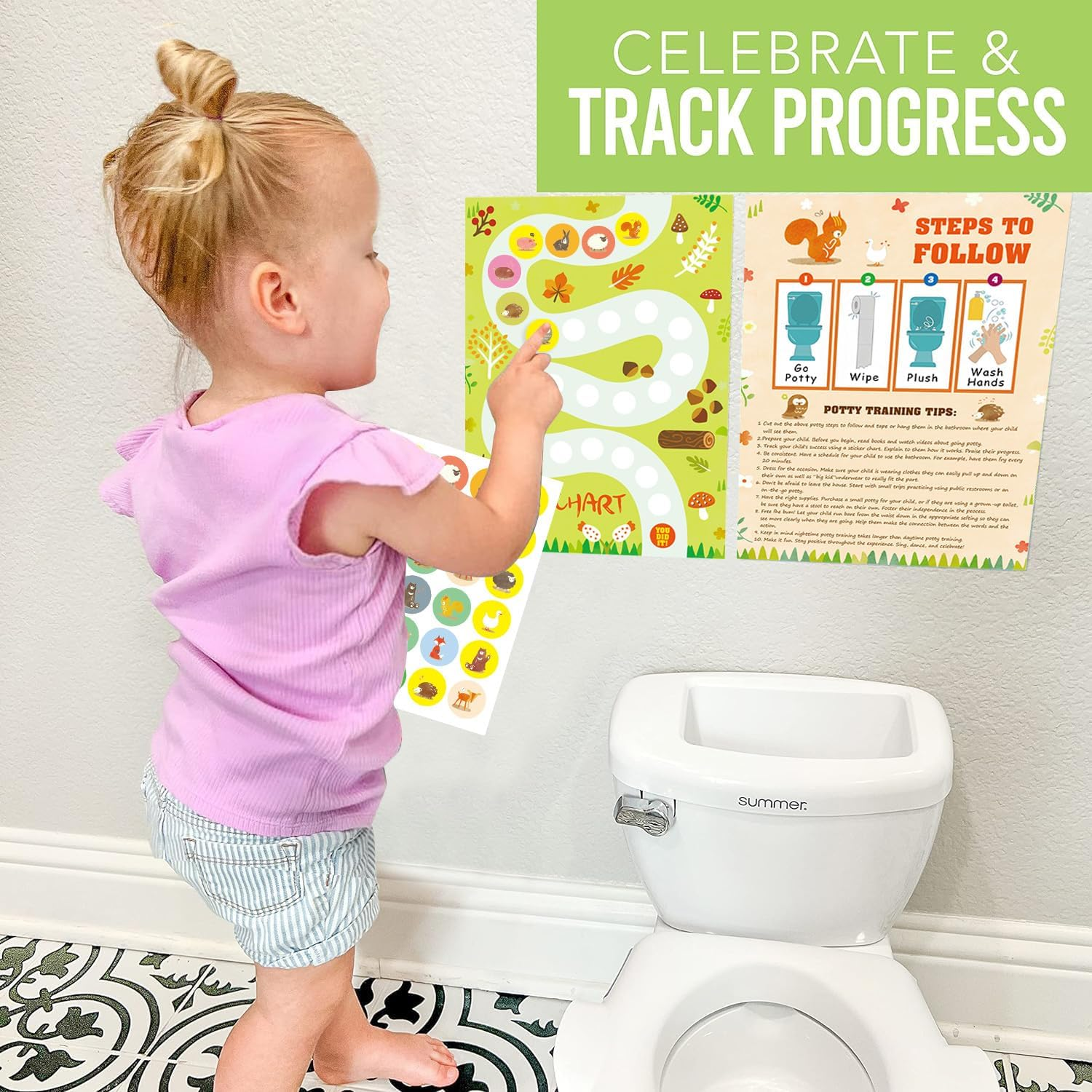 Potty Training Chart Potty Training Sticker Chart &ndash; 5 Fun Styles Potty Sticker Chart with Rewards for Toddlers Girls, Motivational Potty Training Rewards for Kids image number 3