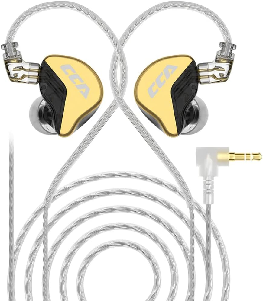 Hifi Kingdom CCA CRA+ Ultra Thin Diaphragm 10MM Dynamic Wired Earphones 0.75Mm Gold Plated Double Needle Pin in Ear Monitor Earphones Gold (With Mic)