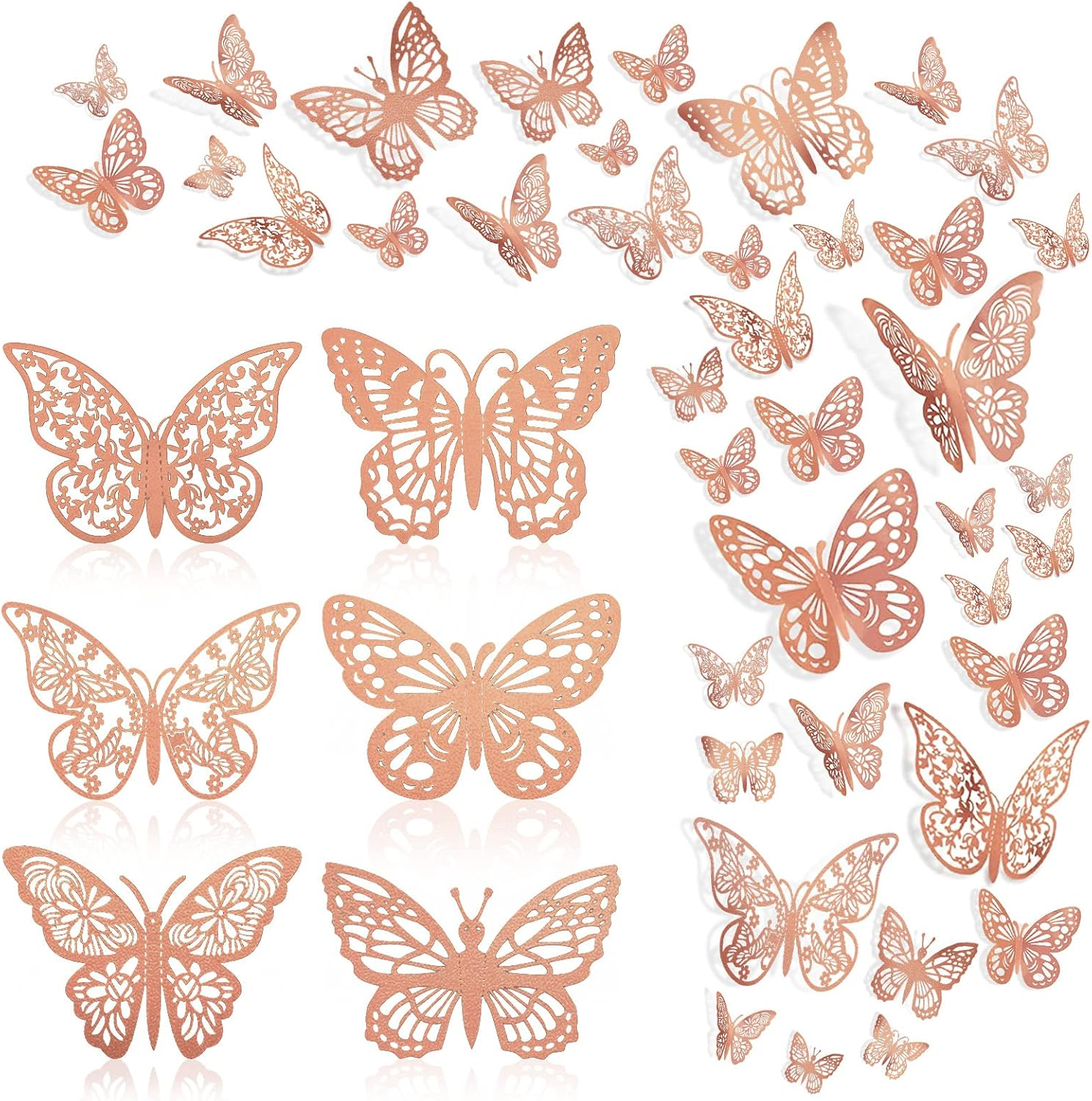 144 Pcs 3D Butterfly Wall Stickers Decor 6 Styles 3 Sizes, Silver Butterfly Cake Decorations Removable Butterfly Decals Room Wall Decor for Kids Nursery Classroom, Wedding, Party, Baby Shower