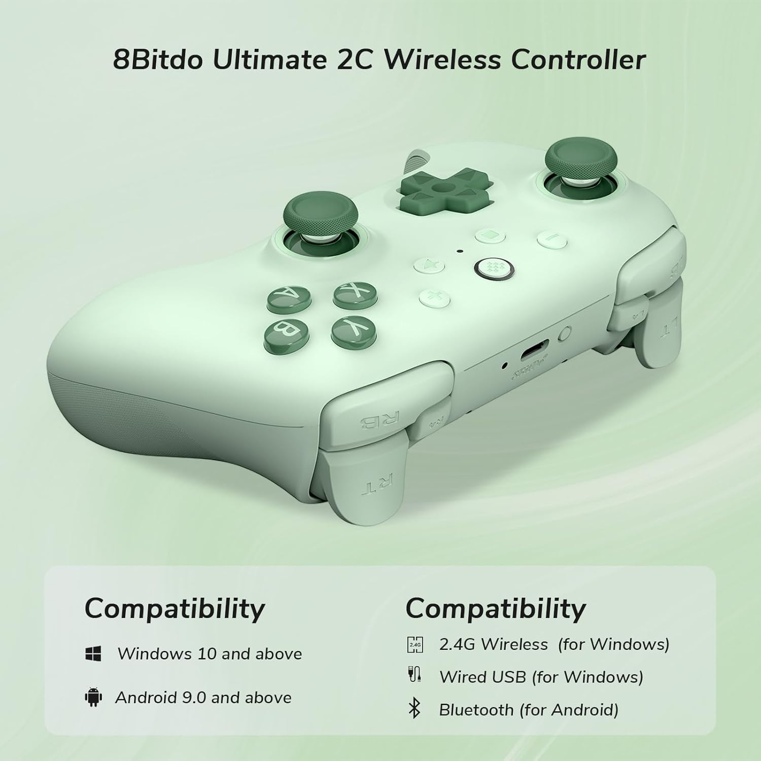 8Bitdo Ultimate C 2.4G Wireless Controller for Windows PC, Android, Steam Deck and Raspberry Pi, 25 Hours of Play with 2 Hours Charging Time (Green) image number 1