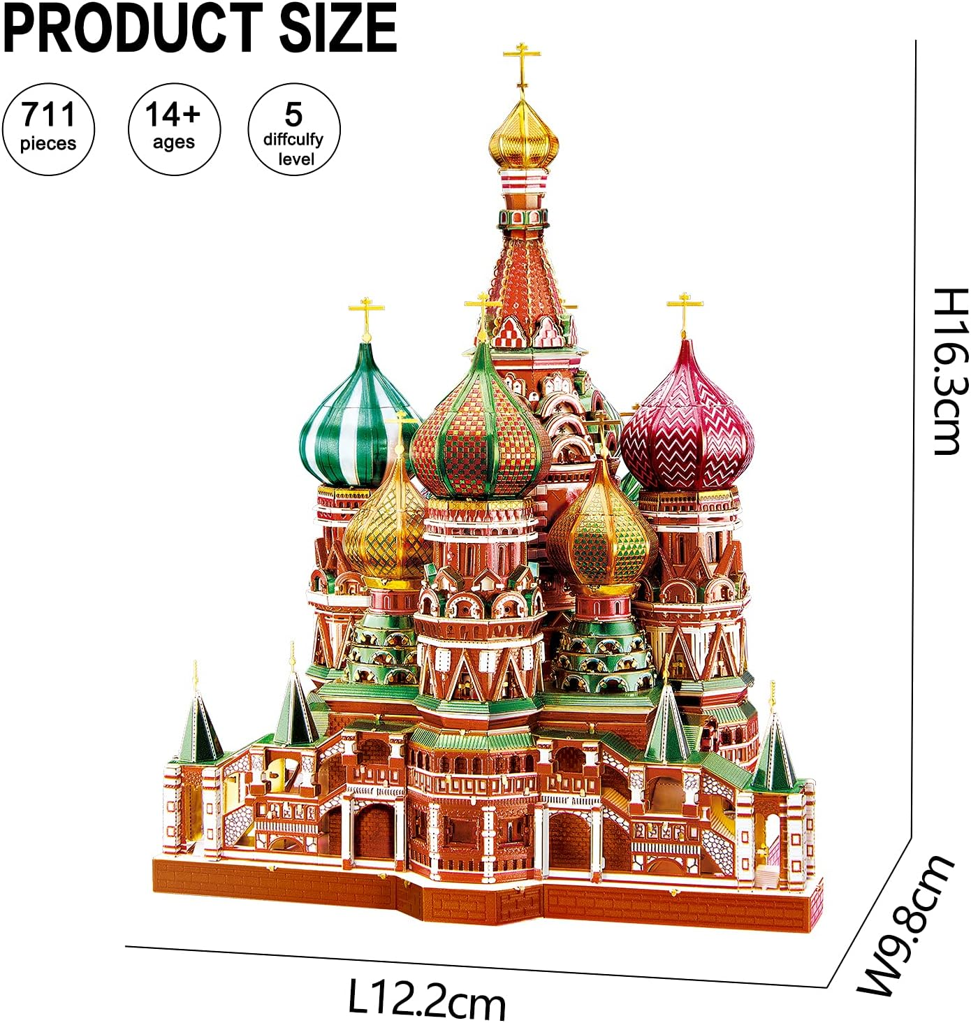 Piececool 3D Metal Puzzle Model Kits Saint Basil&rsquo;S Cathedral Metal Building Kit for Adults, Brain Teaser DIY Metal Model Kits for Teens Man Woman Family-711 Pcs image number 5