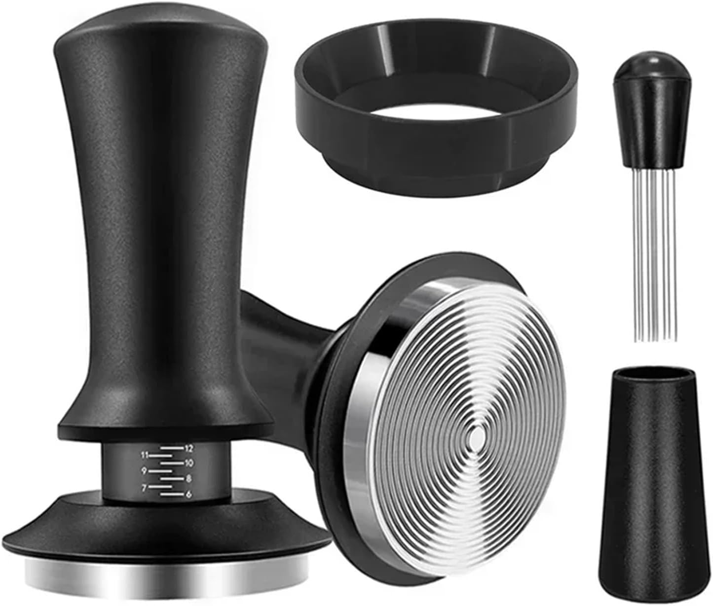 Coffee Tamper Spring Espresso Tamper 51Mm 53Mm 58Mm Coffee Tampers and Coffee Stirrer Stainless Steel Tampers Coffee Accessories(53Mm,Black-3Pcs)