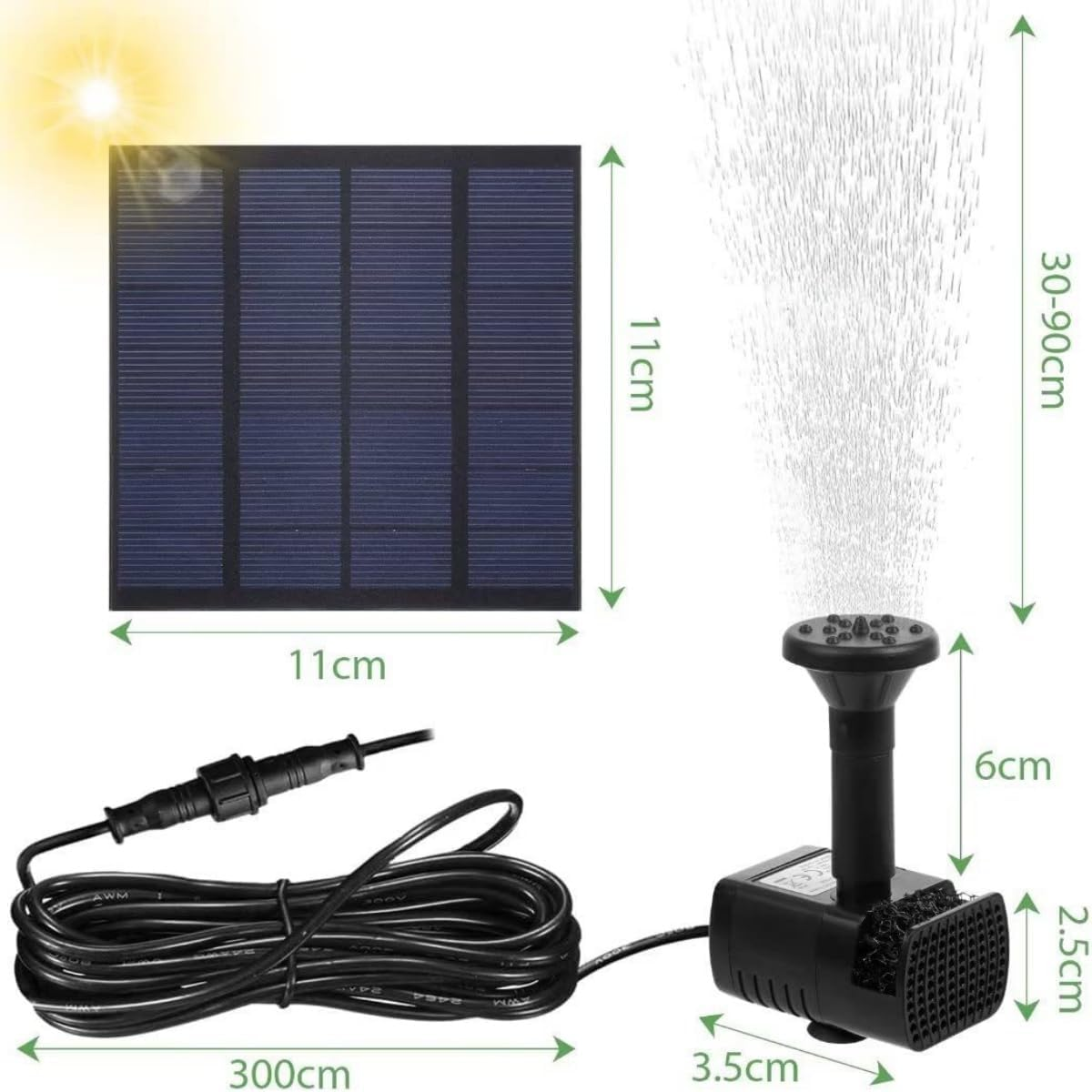 Upgraded Miniature 7V Solar Pump Solar Power Water Pump Garden Fountain Submersible Pump 95 Cm Max Water Height (7V 1.2W)
